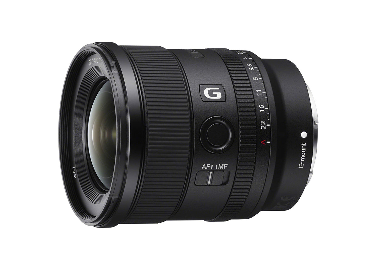 Sony FE 20mm F1.8 G Full Frame Large Aperture Ultra Wide Prime Angle G Lens, Model: SEL20F18G,Black