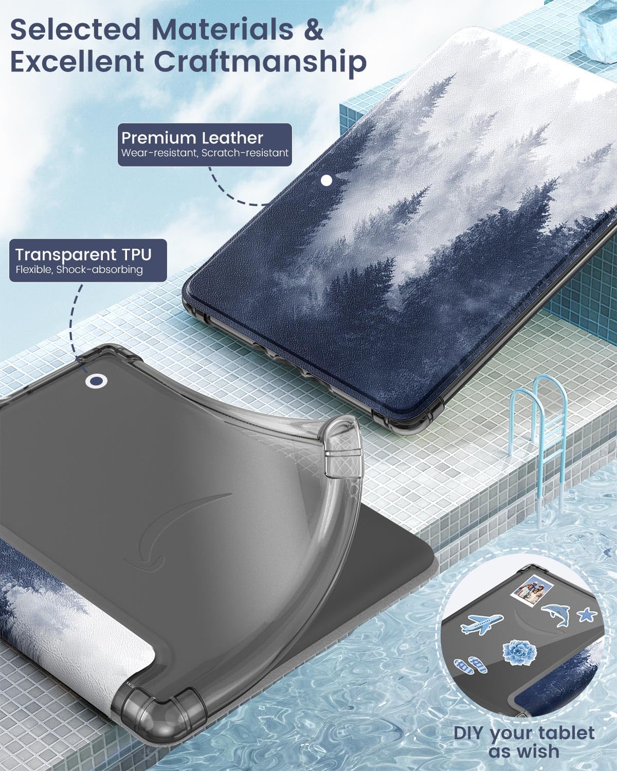 MoKo Case for 6' Kindle (11th Generation 2024/2022 Release), Ultra Clear Soft Flexible Transparent TPU Back Cover Light Shell with Auto Wake/Sleep for Kindle 11th Generation 2024, Gray Forest