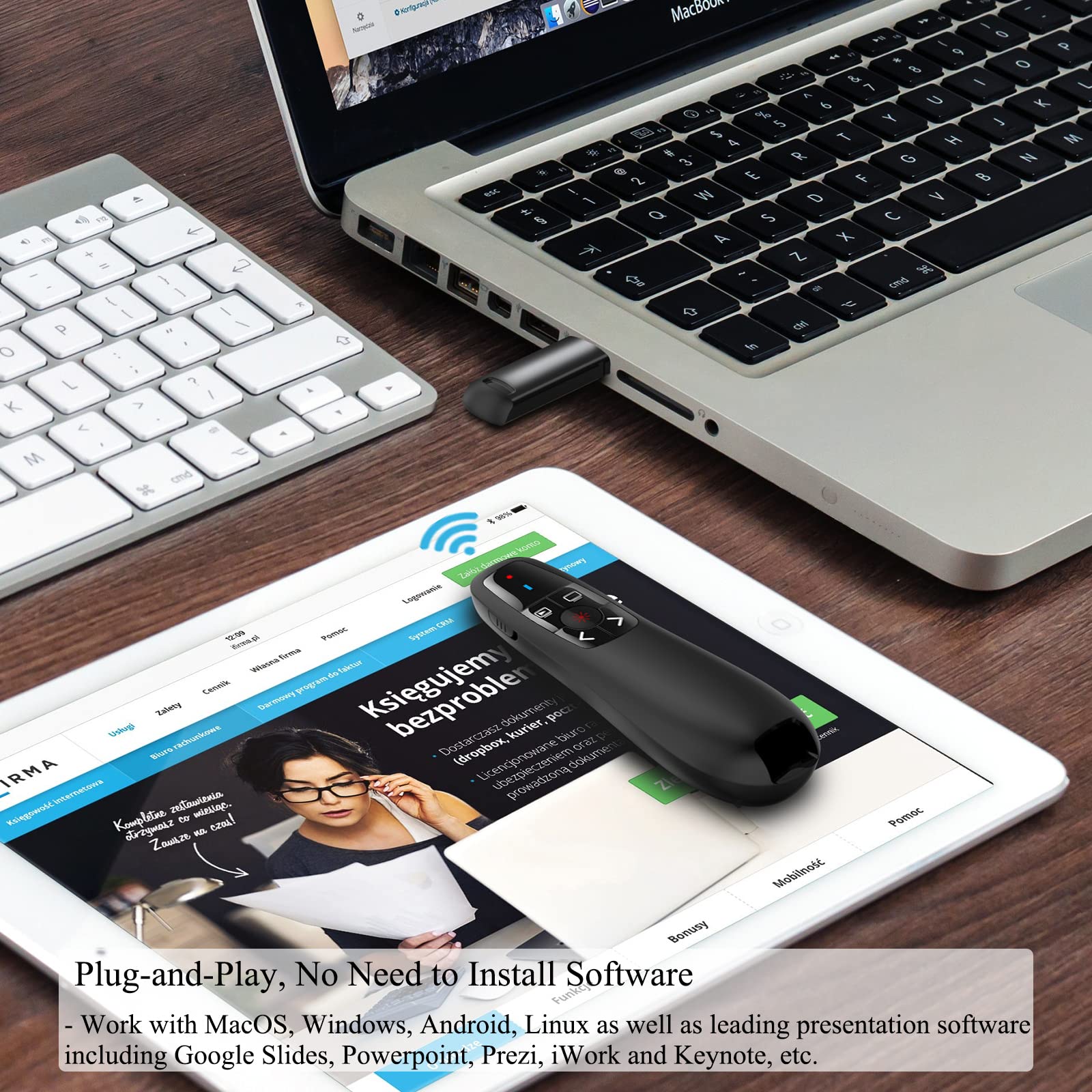 Wireless Powerpoint Remote Presentation Clicker: Battery Operated Presenter Ppt Slide Advancer With Red Pointer | 100Ft Control