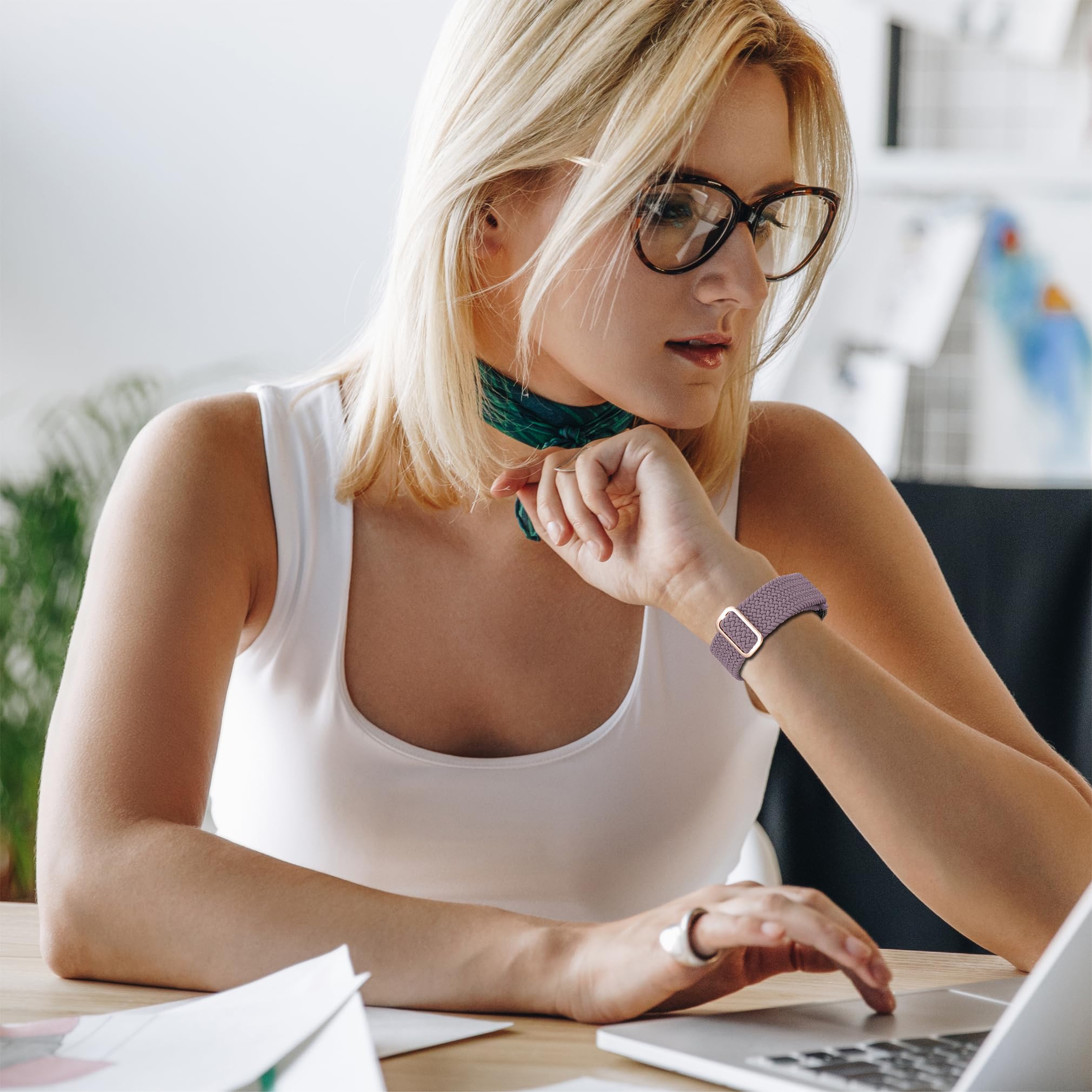 Sunnyson 2 Pack Braided Elastic Band Compatible With Mindrose H80 1.47 Inch Smart Watch,Adjustable Loop Soft Elastic Replacement