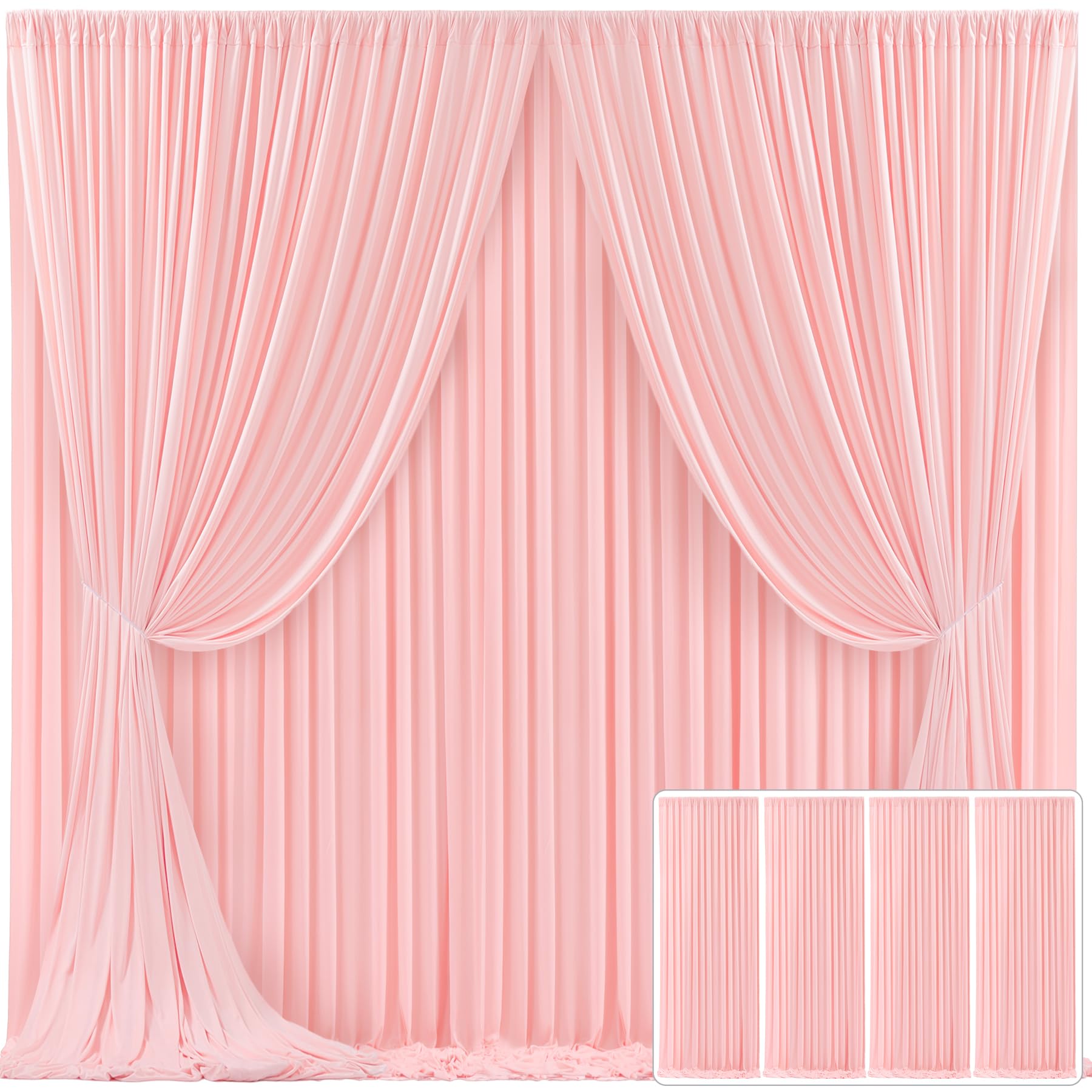 4 Panels Blush Pink Backdrop Curtain For Parties Baby Shower Wrinkle Free Pink Photo Curtains Backdrop Drapes Fabric Decoration
