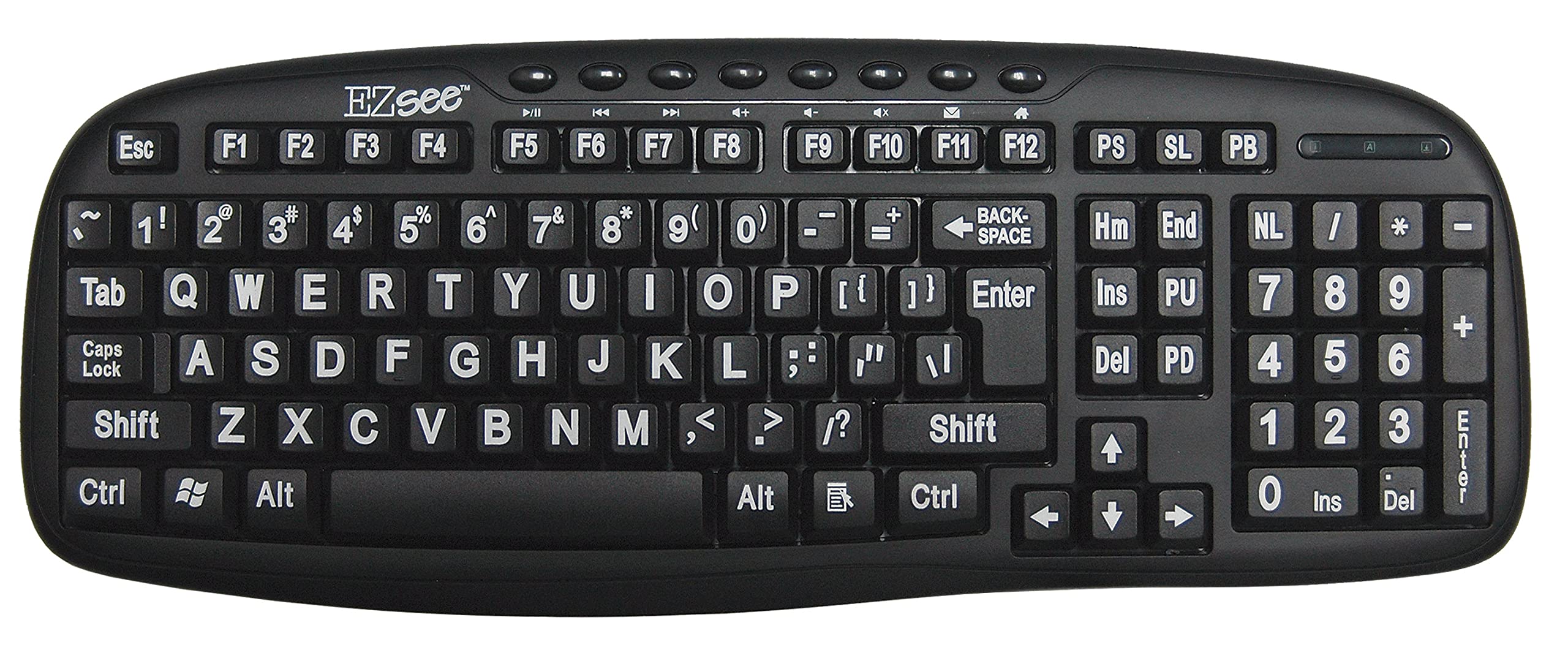 Datacal New Improved EZsee by DC Large Print Keyboard, Black KeyBoard Background and Frame with White Letters or Characters (353