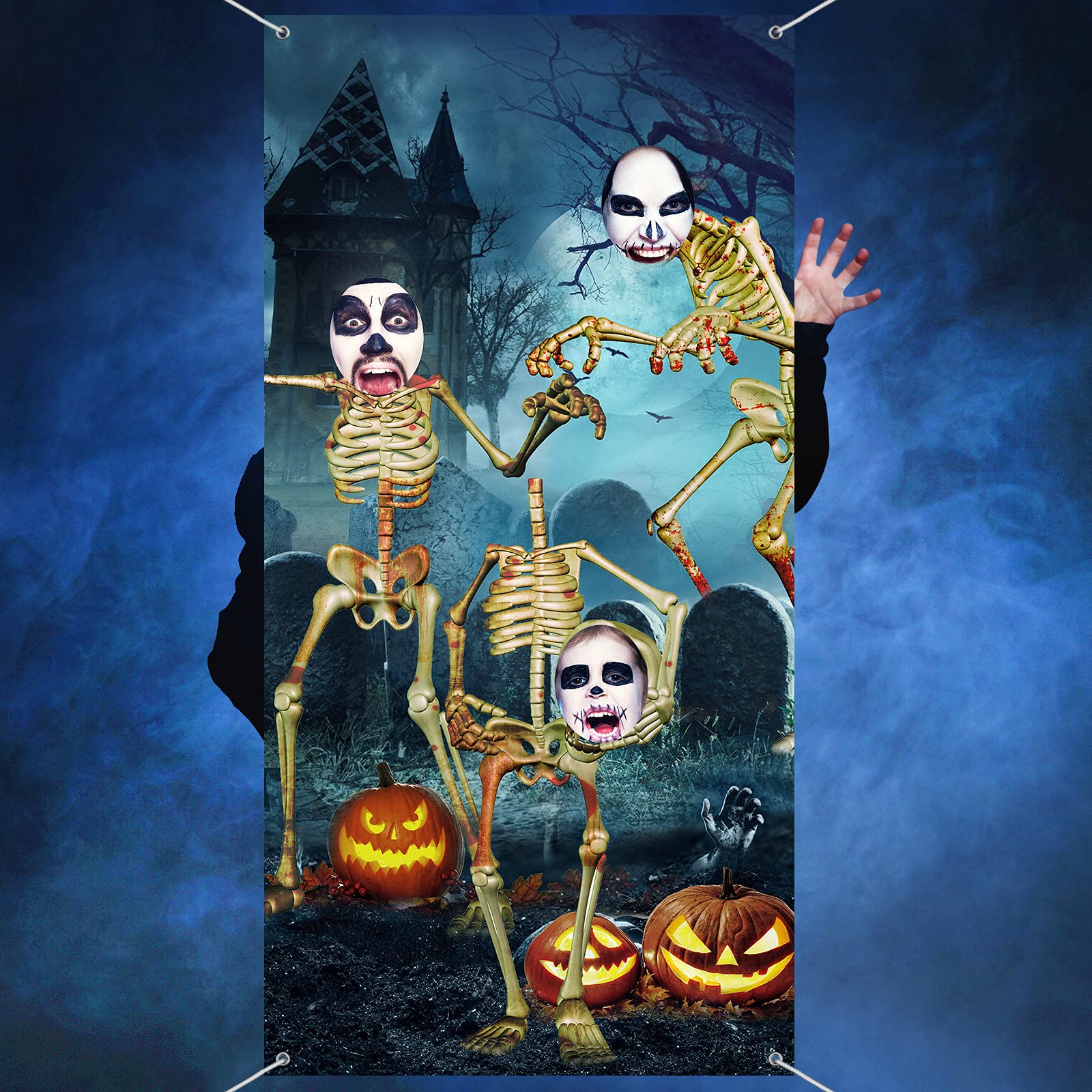 Skeleton Photo Prop Backdrop - Halloween Skull Photography Background, 70.9 X 35.4 Inches