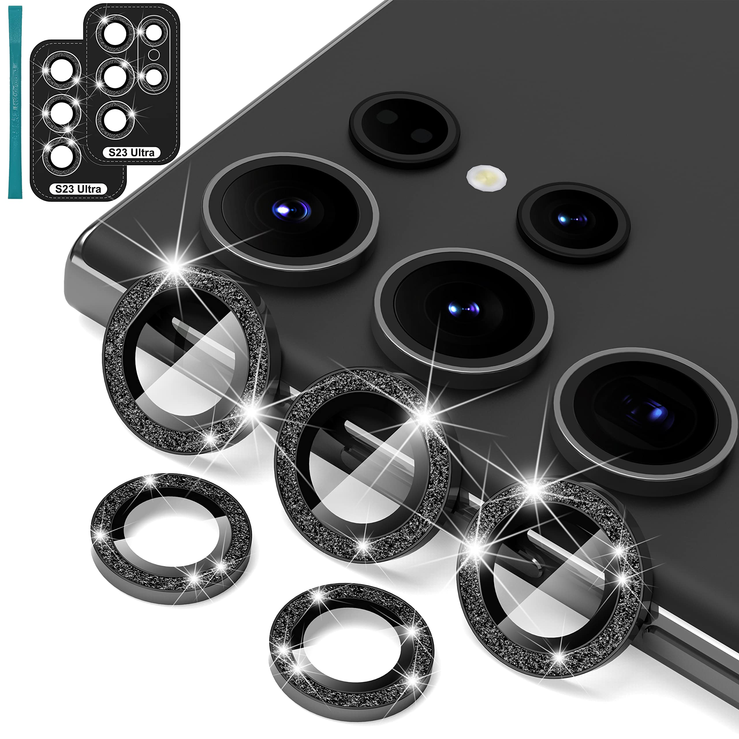 [5+5 Pcs] Suoman For Samsung Galaxy S23 Ultra Camera Lens Protector, Premium Tempered Glass Glitter Camera Lens Protector For Sa
