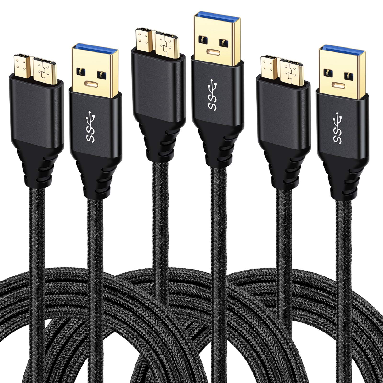 Besgoods Usb 3.0 Micro Cable, 3 Pack 6Ft Super Speed Usb 3.0 Cable A Male To Micro B Charger Cable Compatible For Samsung Galaxy S5, Note 3, External Hard Drive And More   Black