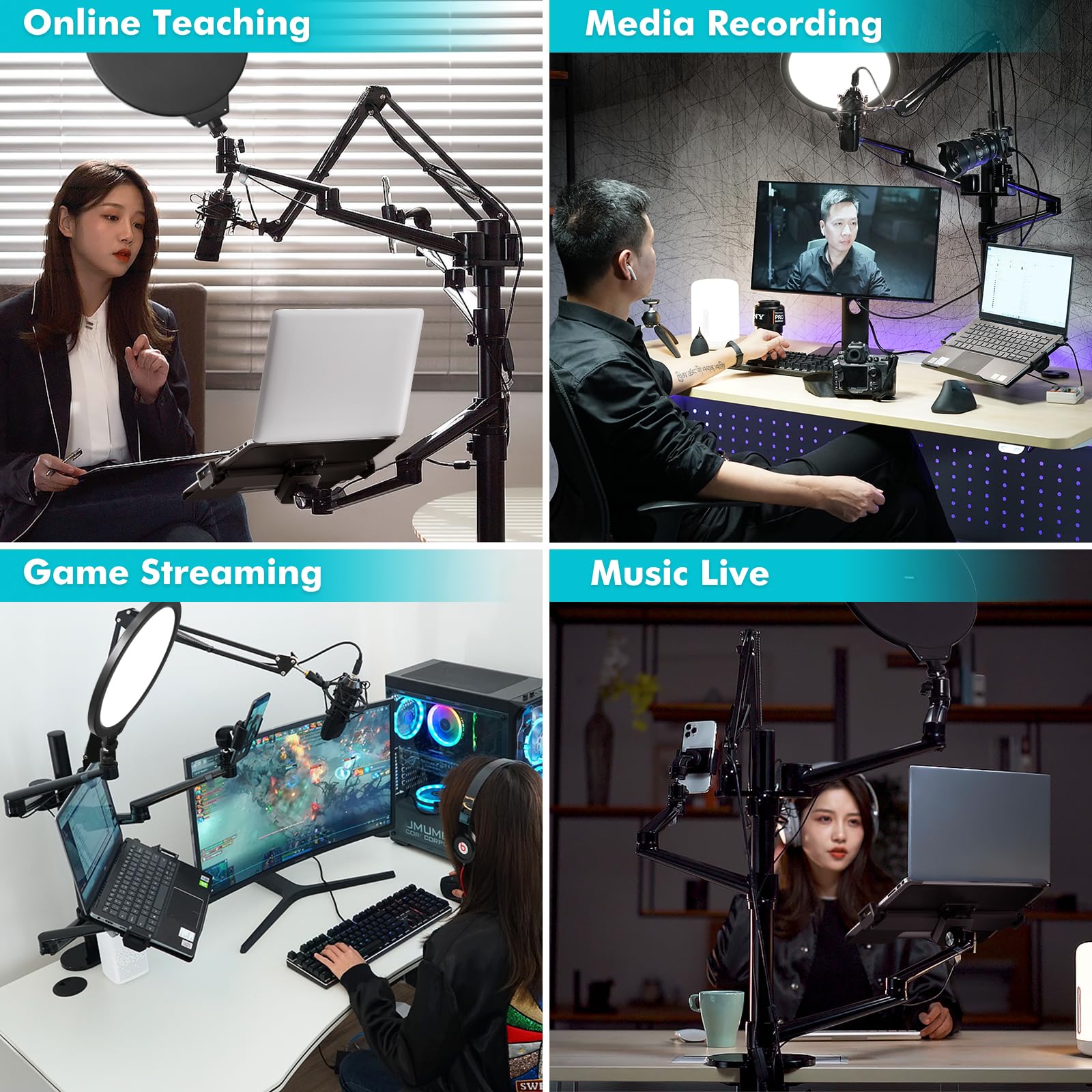 Viozon Selfie Desktop Live Stand Set 6 In 1 10 Led Ring Light Microphone Mount Compatible With 12 17 Laptop17 32 Monitor7 13 Tab