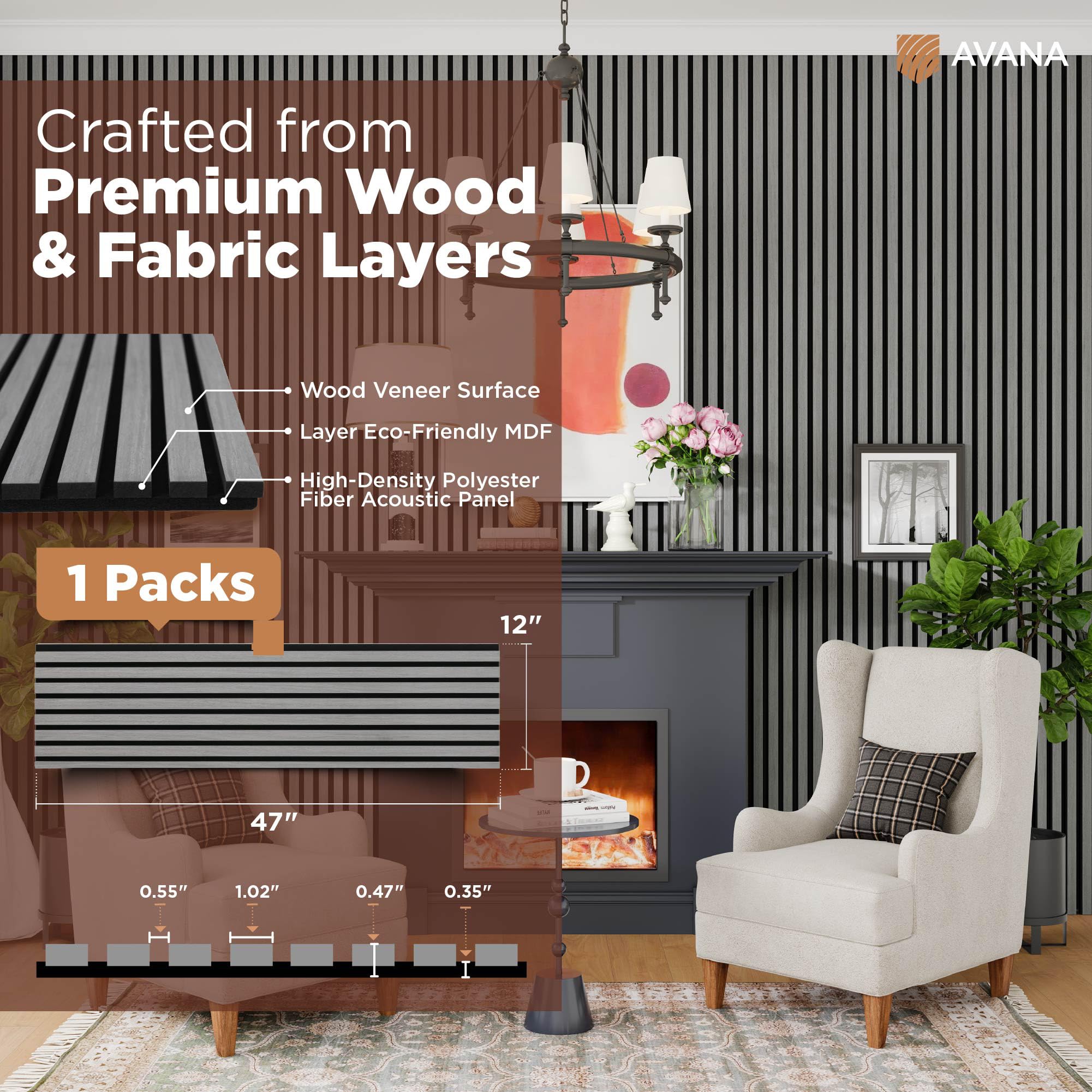 Avana Modern Acoustic Wood Wall Panels   47.2 X 12.6 Inch Gray Oak Acoustic Panels 1 Pc   Wall Panels For Interior Wall Decor Fo