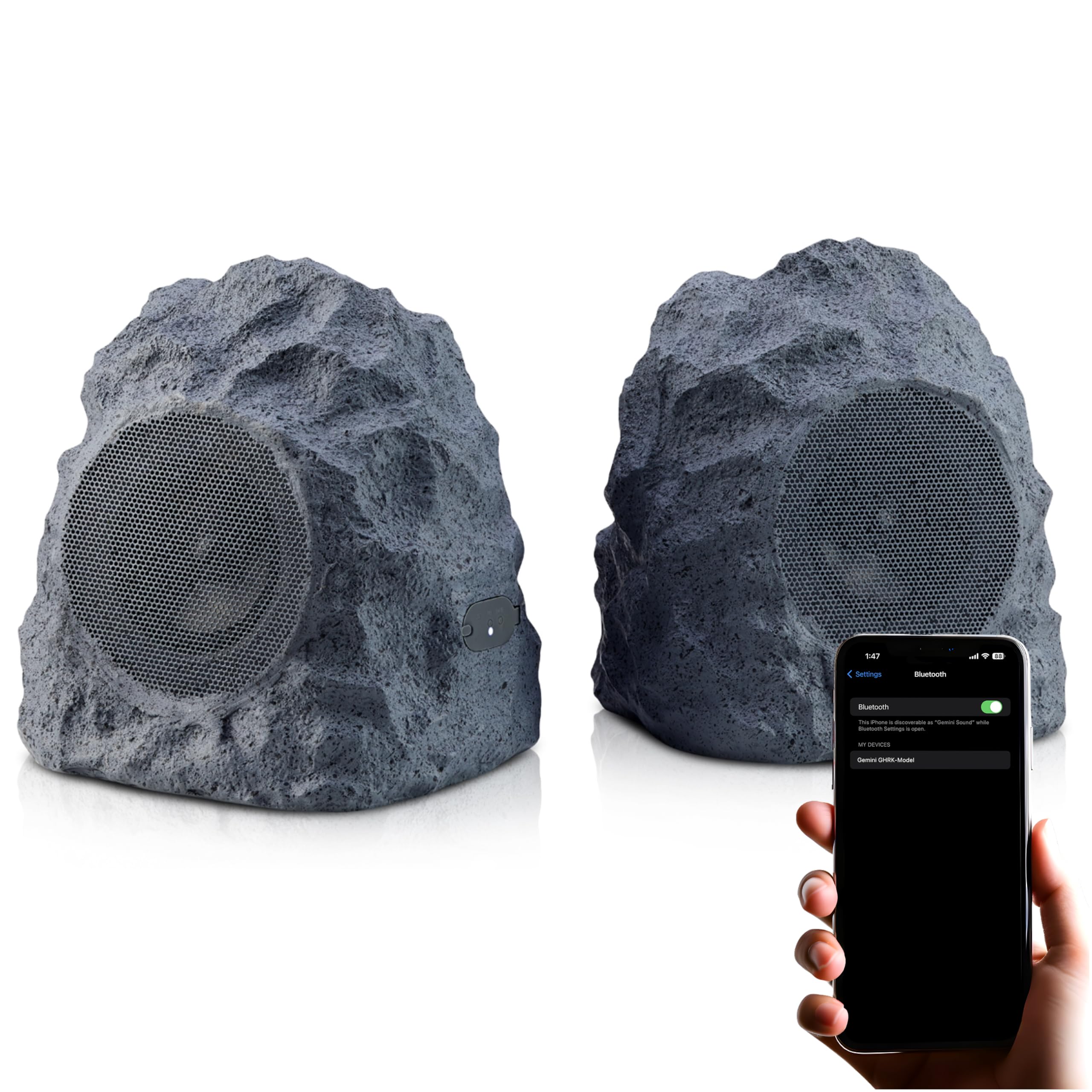 Gemini Sound Ghrk 400 Pr Rechargeable Bluetooth Outdoor Rock Speaker Pair   Wireless, Waterproof Ipx5, Tws Stereo Pairing, 10 Hour Play Time Battery For Patio & Garden Audio