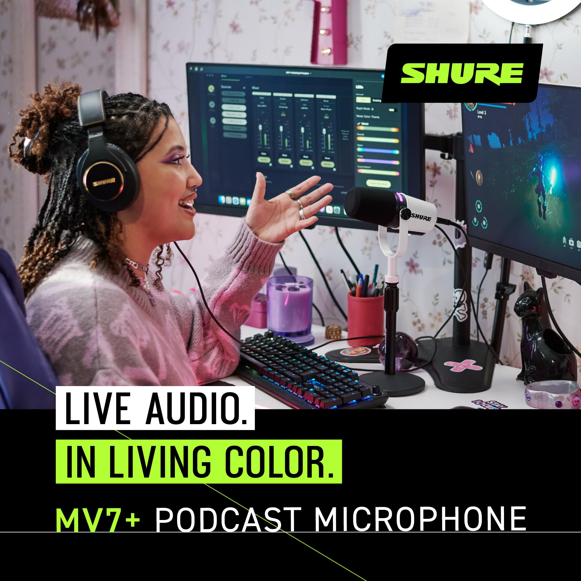 Shure Mv7+ Podcast Dynamic Microphone. Obs Certified, Enhanced Audio, Led Touch Panel, Usb C & Xlr Outputs, Auto Level Mode, Dig