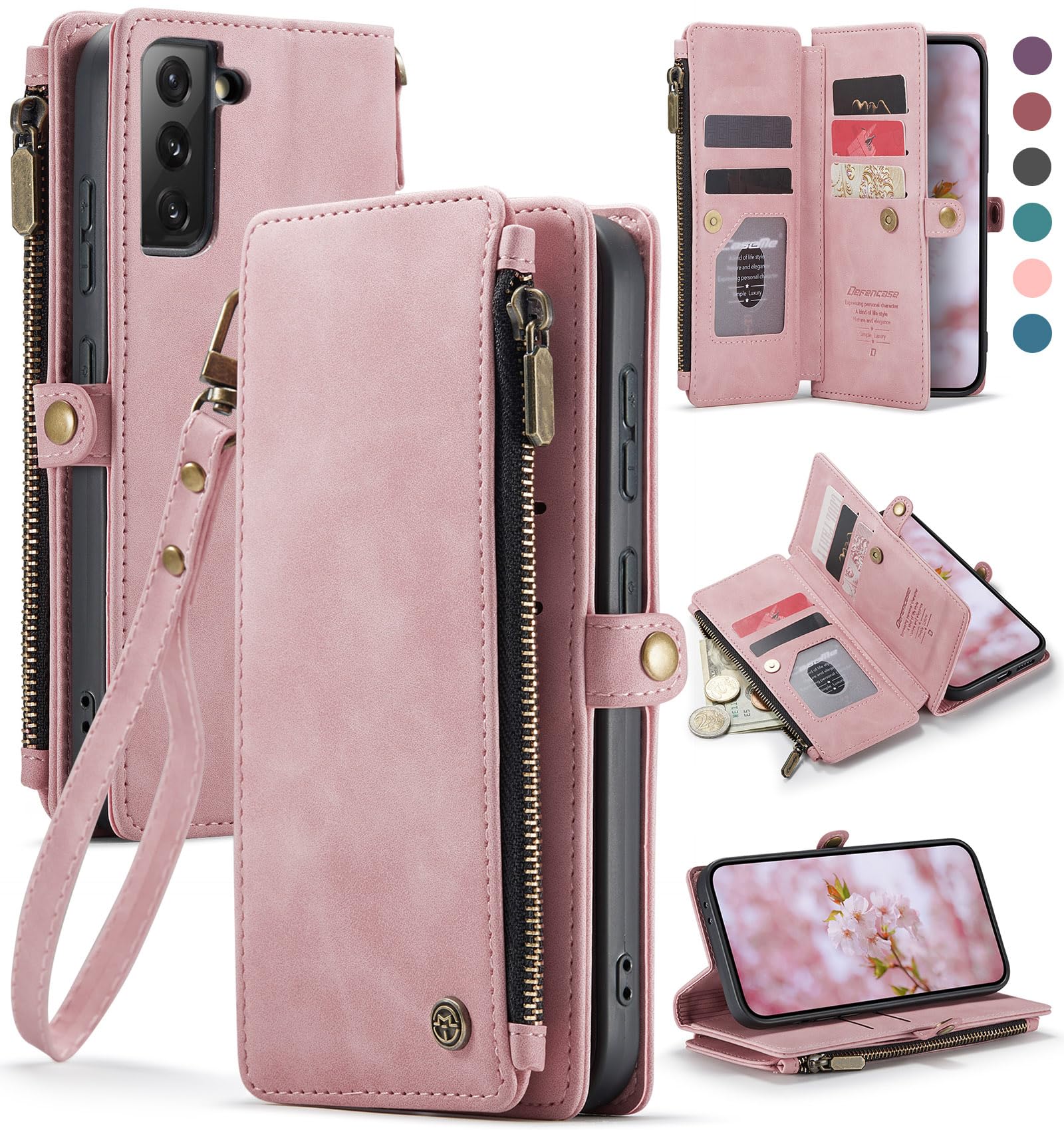 Defencase Compatible With Samsung Galaxy S21 5G Case Wallet With Rfid Blocking Card Holder For Women Men, Pu Leather Magnetic Sn