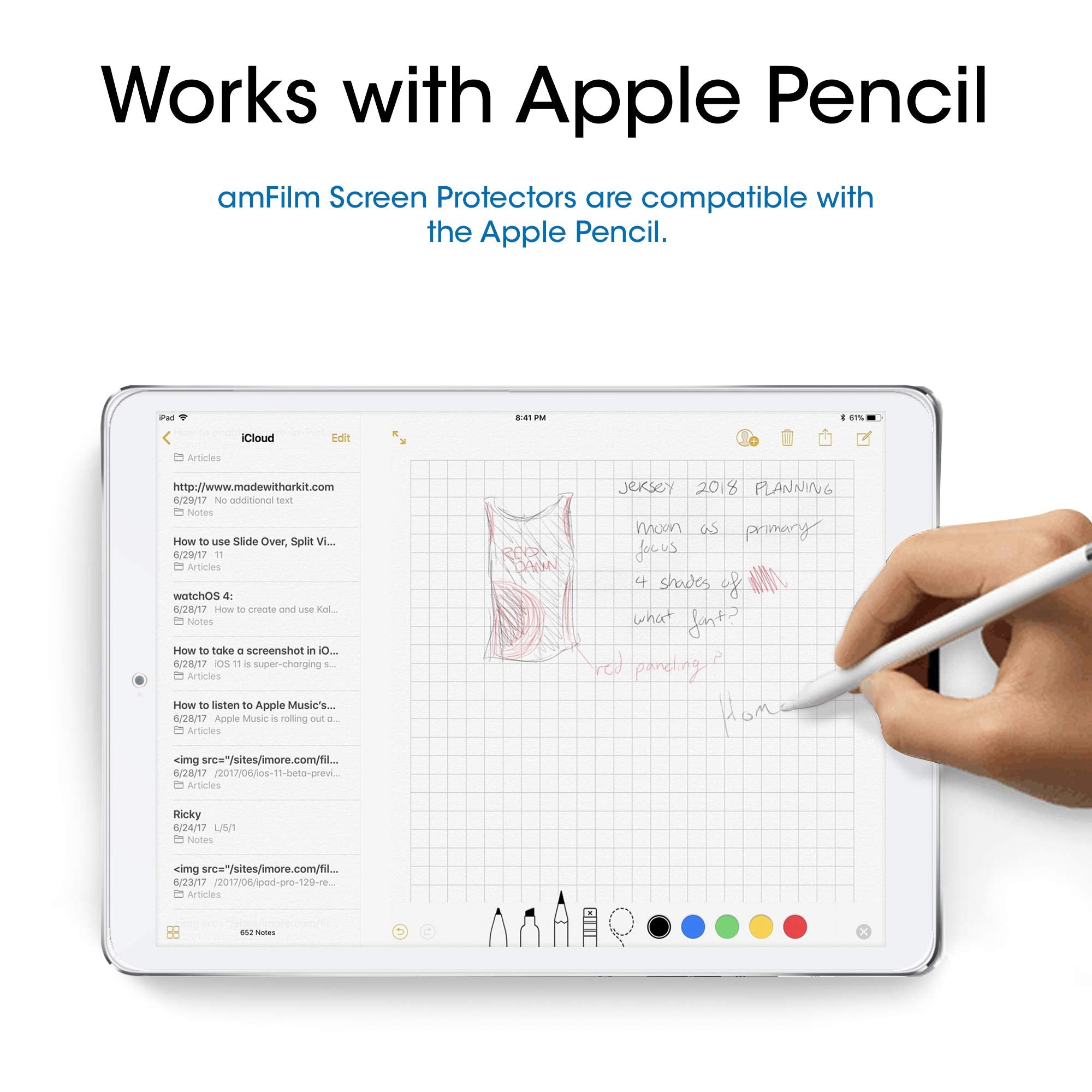 Amfilm Glass Screen Protector For Ipad 9.7 6Th Gen, 5Th Gen, Ipad Pro 9.7, Ipad Air, Air 2, Tempered Glass, Apple Pencil Compati