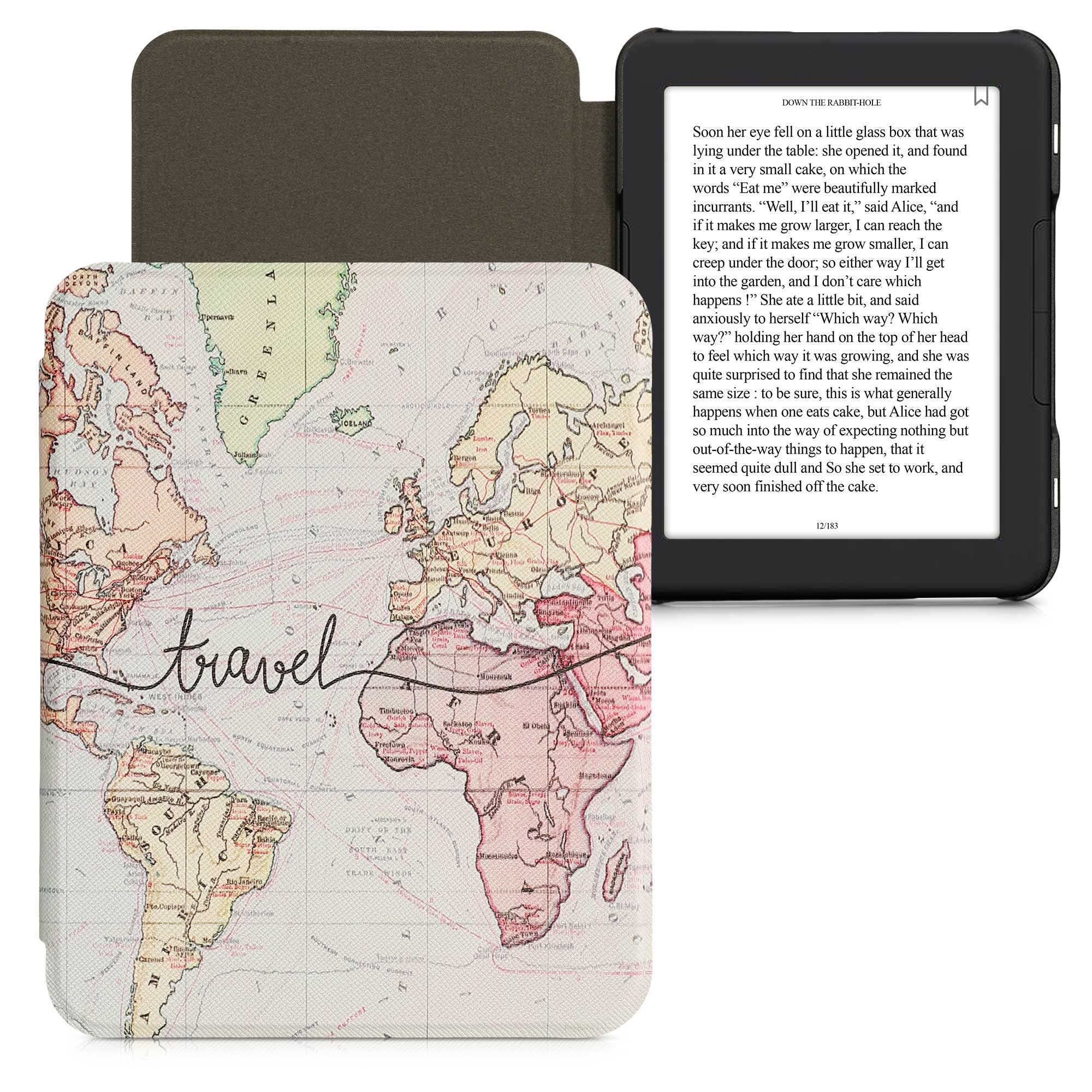 Kwmobile Case Compatible With Barnes & Noble Nook Glowlight 4 / 4E Case - Ereader Cover - Travel Black/Multicolor