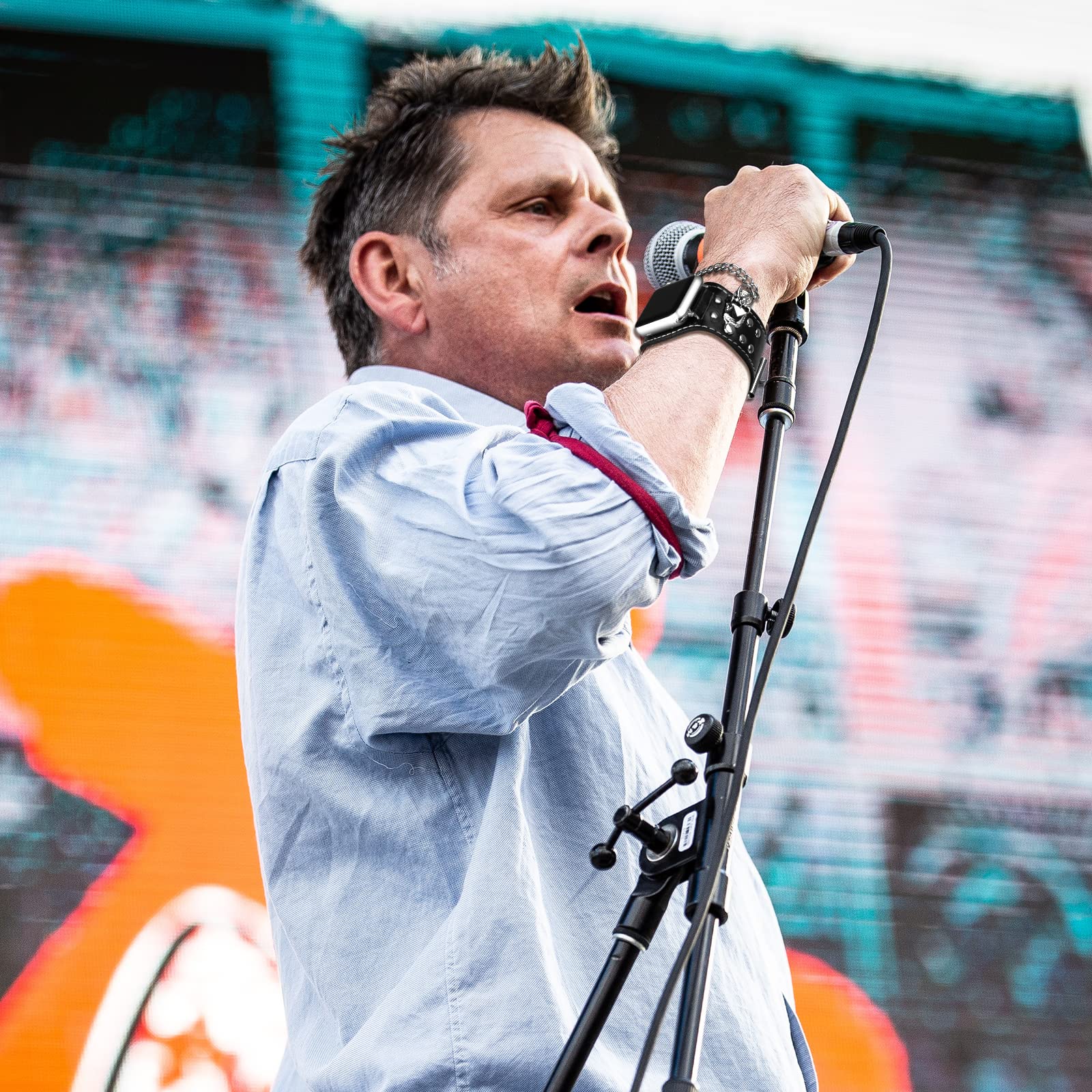 Viqiv Black Leather Skull Cuff Bracelet Compatible With Apple Watch Band Ultra 49Mm 44Mm 45Mm 42Mm 41Mm 40Mm 38Mm Series 8 7 6 5