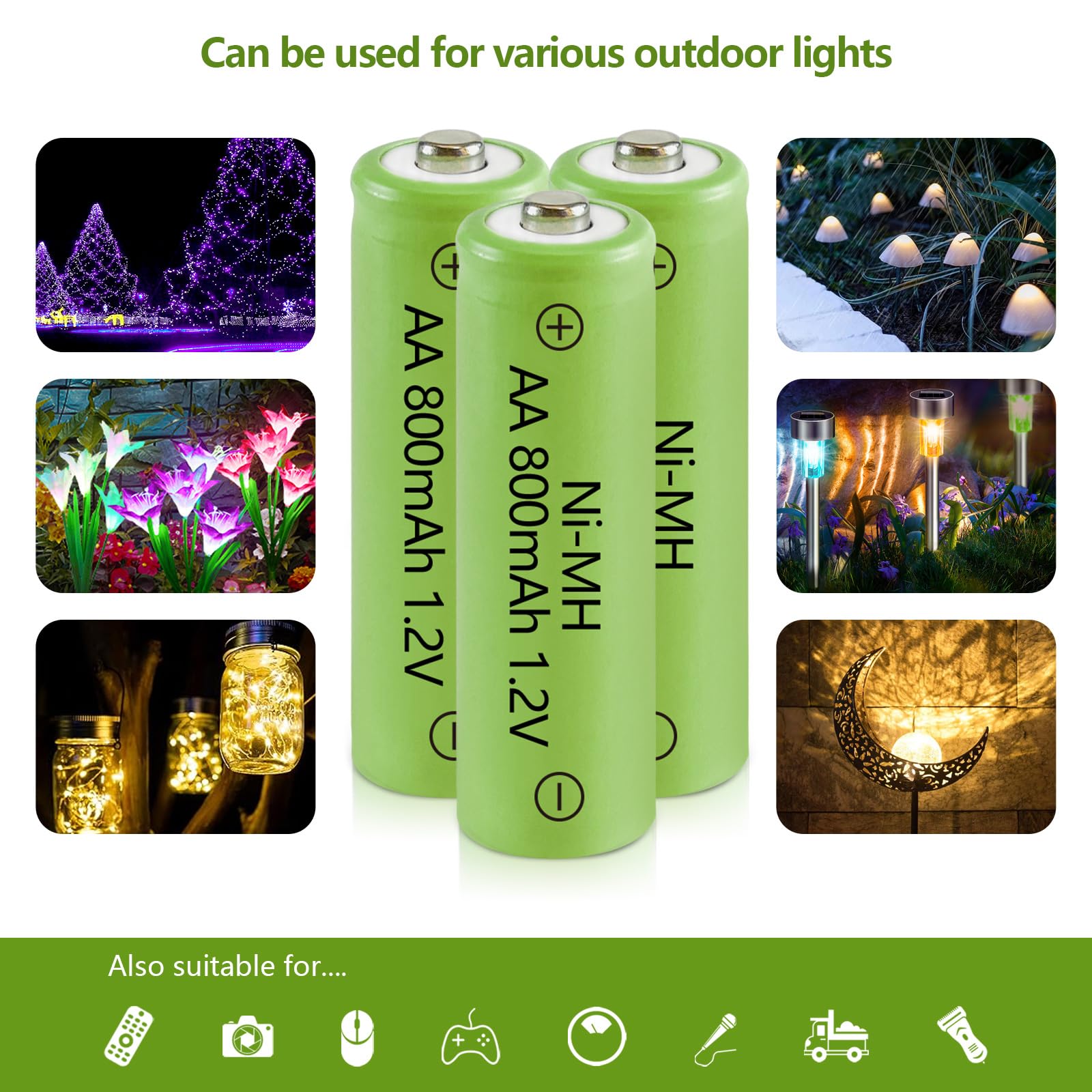 Jintion Solar Lights Rechargeable Ni-Mh Aa Batteries Double A 800 Mah Battery 4 Pack