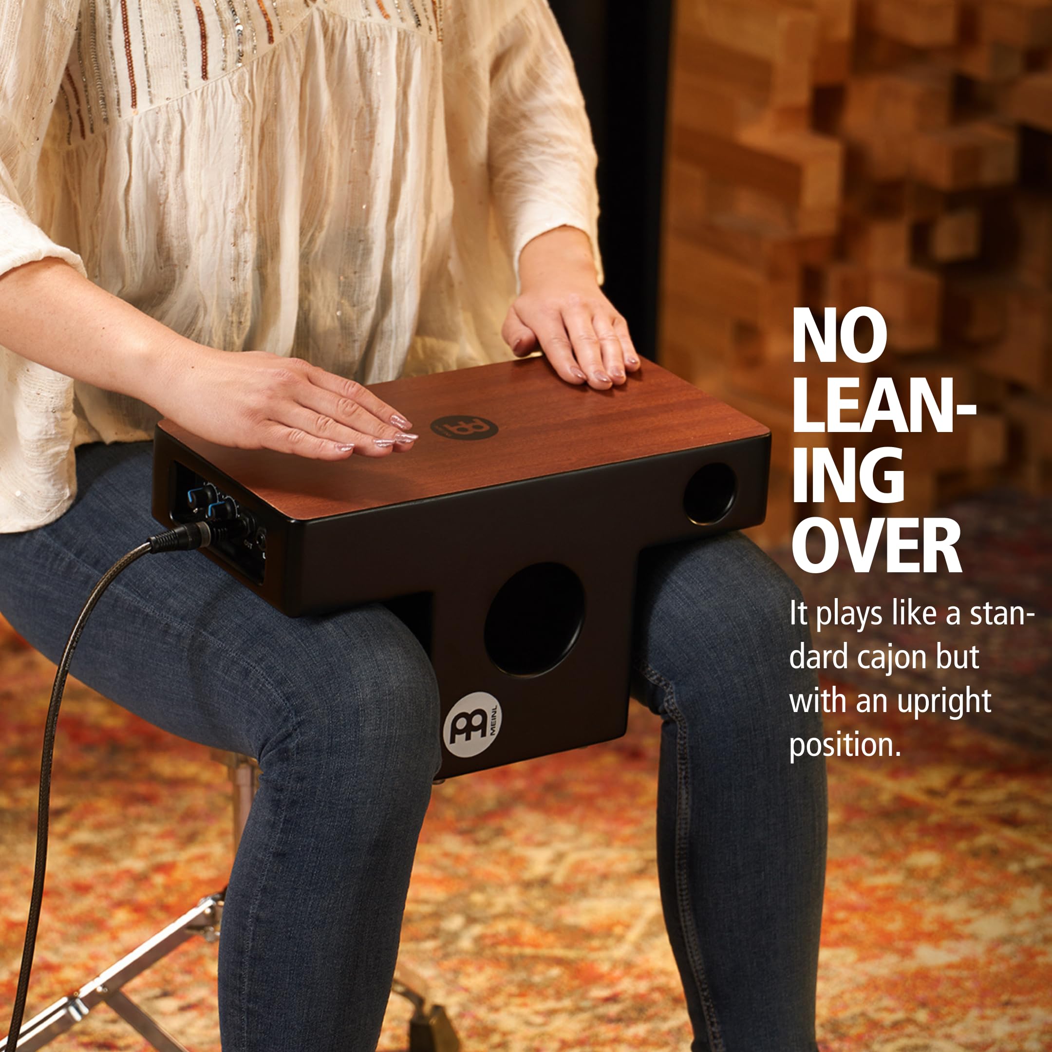 Meinl Pickup Slaptop Cajon Box Drum With Internal Snares And Forward Projecting Sound Ports   Not Made In China   Mahogany Playi