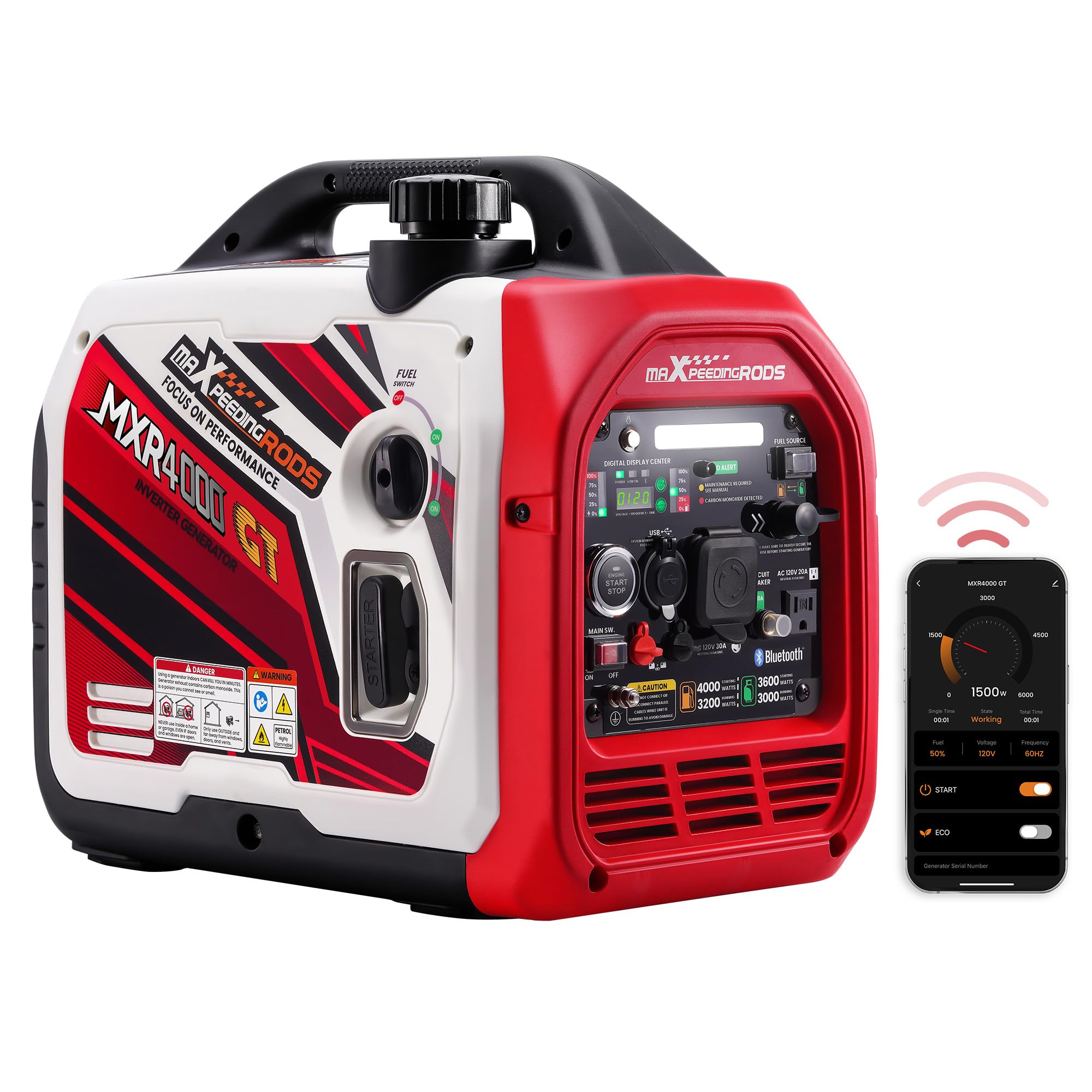 Maxpeedingrods 4000 Watt Dual Fuel Inverter Generator With Bluetooth Control Start And Display, Rv Ready, Electric Start, Quiet