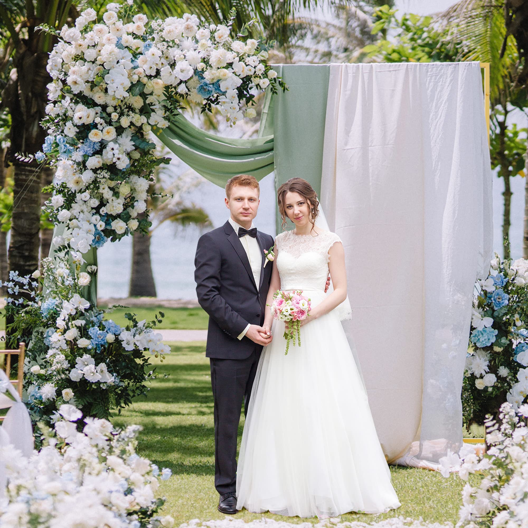 Heavy Duty Backdrop Stand 8Ft X 8Ft Gold Pipe And Drape Backdrop Stand Kit Adjustable Metal Backdrop Sand For Wedding Photobooth