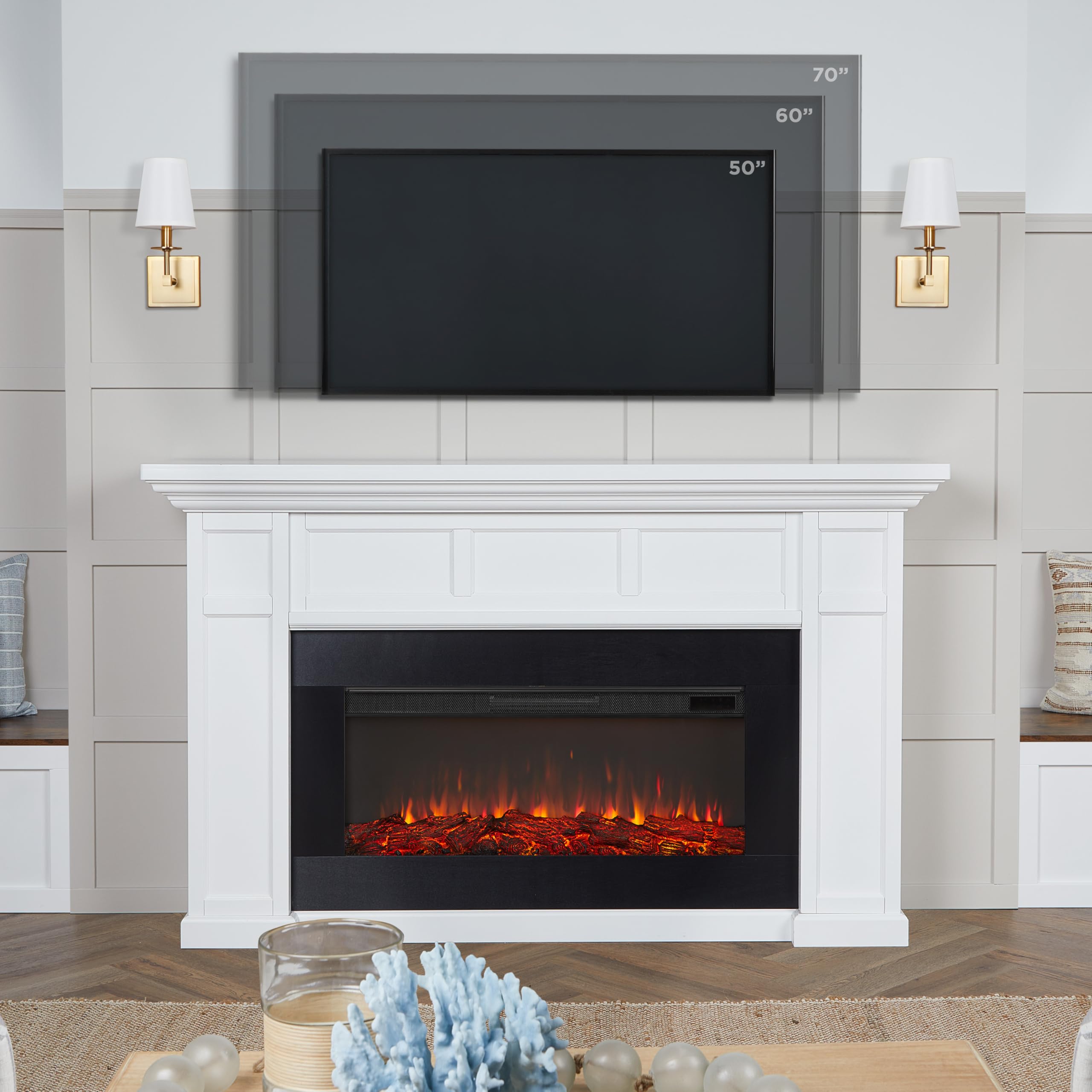 Real Flame Alcott 75    Electric Fireplace With Mantel For Living Room Or Bedroom, Replaceable Fireplace Insert Heater, Realisti