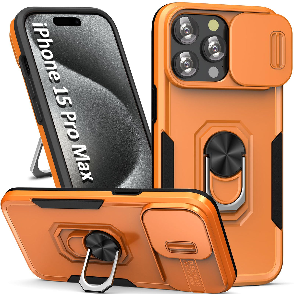 Sefing Phone Case For Iphone 15 Pro Max Case Iphone 15 Pro Max Phone Case With Camera Lens Cover, With Ring Holder Kickstand, Fi