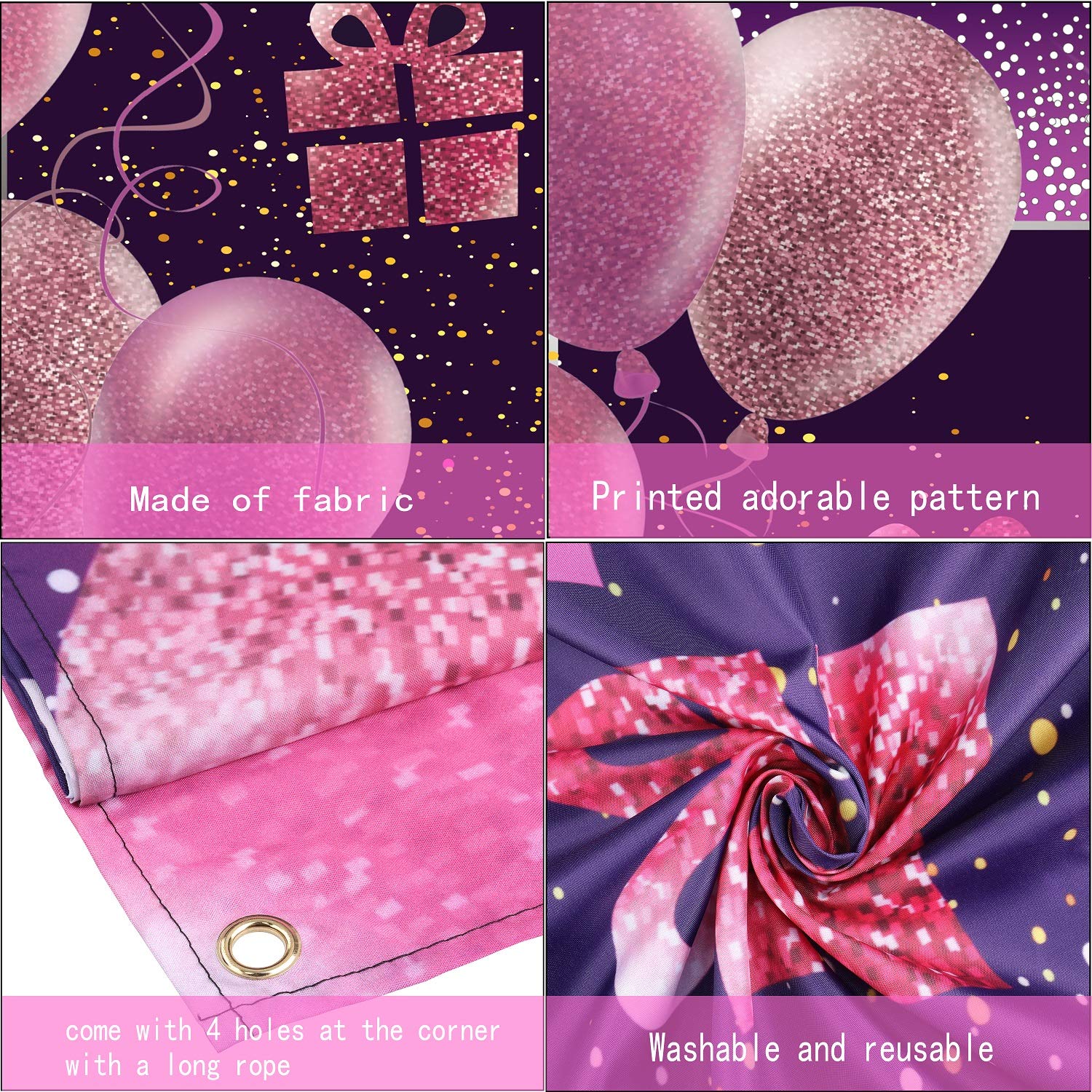 IMISI 9th Birthday Decorations - Happy Birthday Banner, Pink Gold Polyester, Party Backdrop for Girls and Women