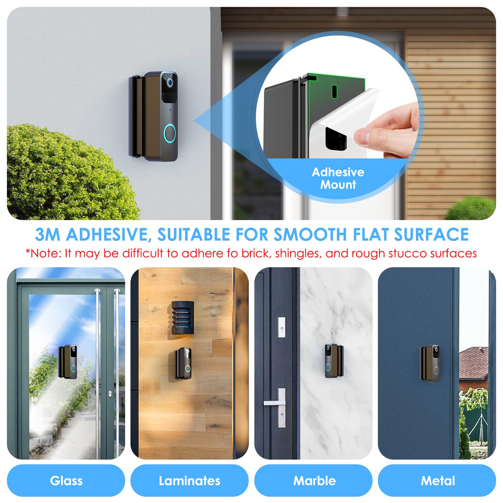Kimilar No Drill Adhesive Angle Doorbell Mount Compatible With Blink Doorbell Mount, Rlng Video Doorbell Wired, Rlng Video Doorb