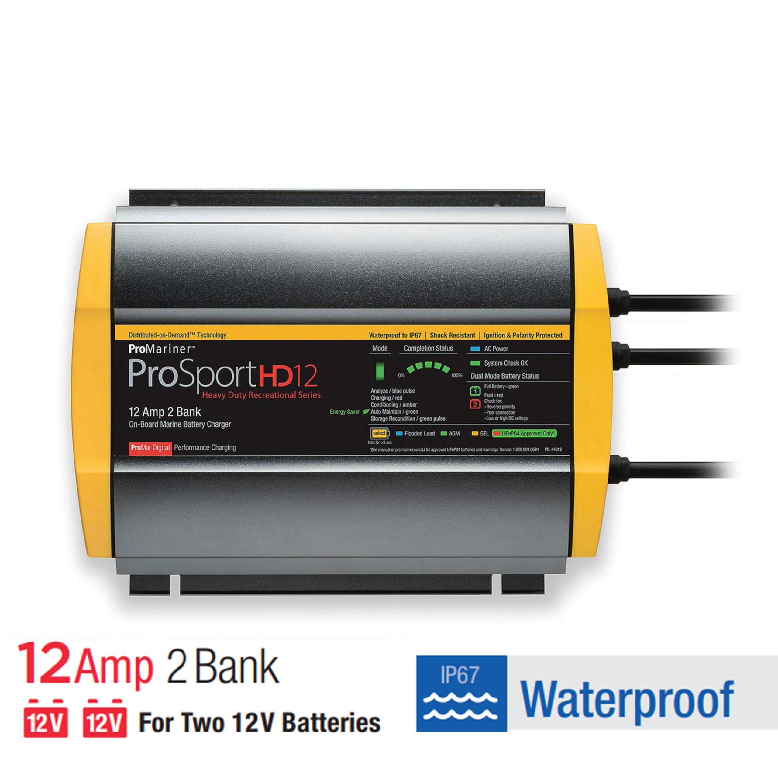 Promariner 44012 Prosport Hd Waterproof Marine Battery Charger, 12 Amp, 2 Bank,WBEEAB0821Y69Y2