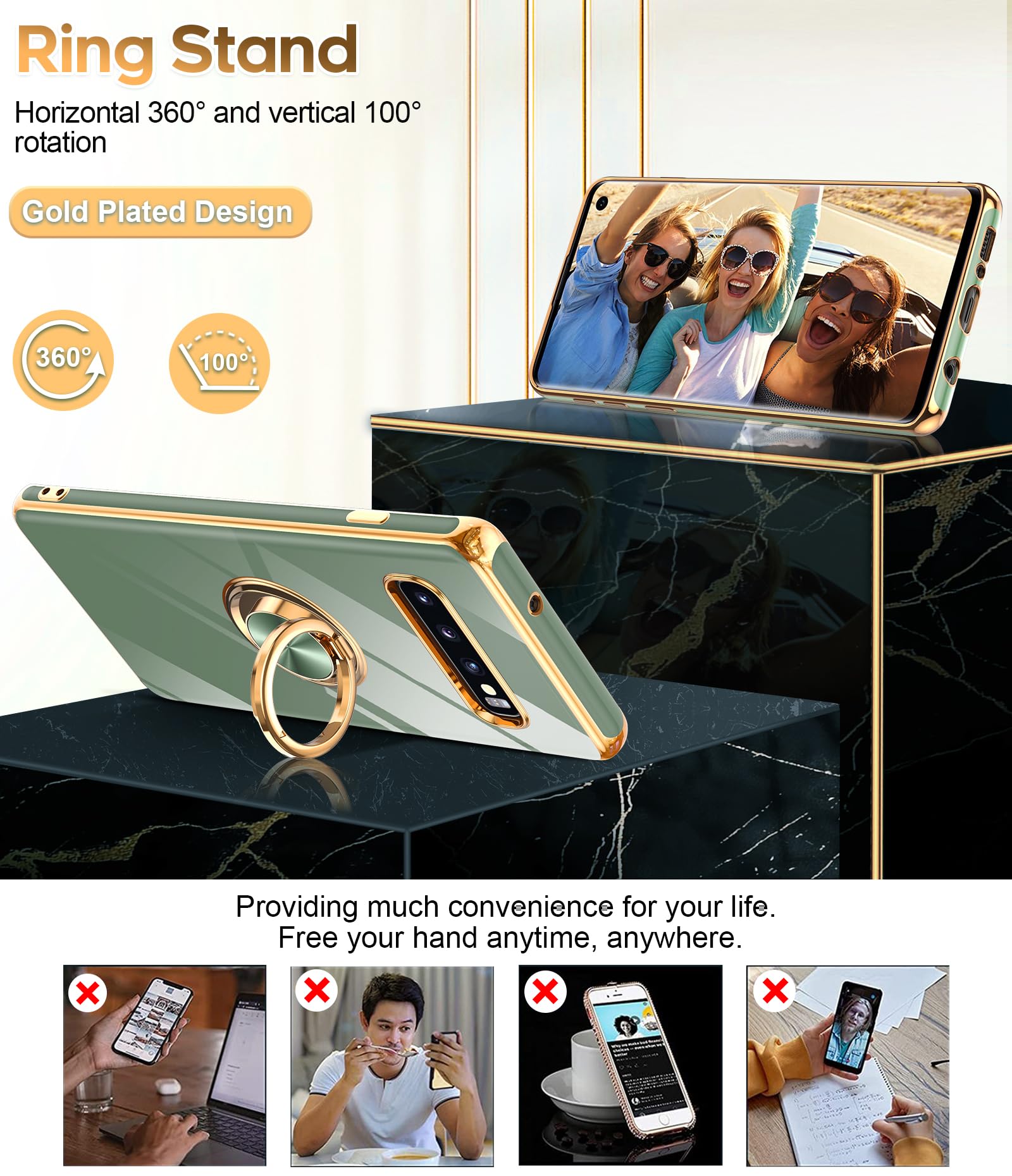 Leyi For Samsung Galaxy S10 Case With 360 Rotatable Ring Holder Kickstand [Compatible With Magnetic Car Mount], Soft Tpu Shockpr