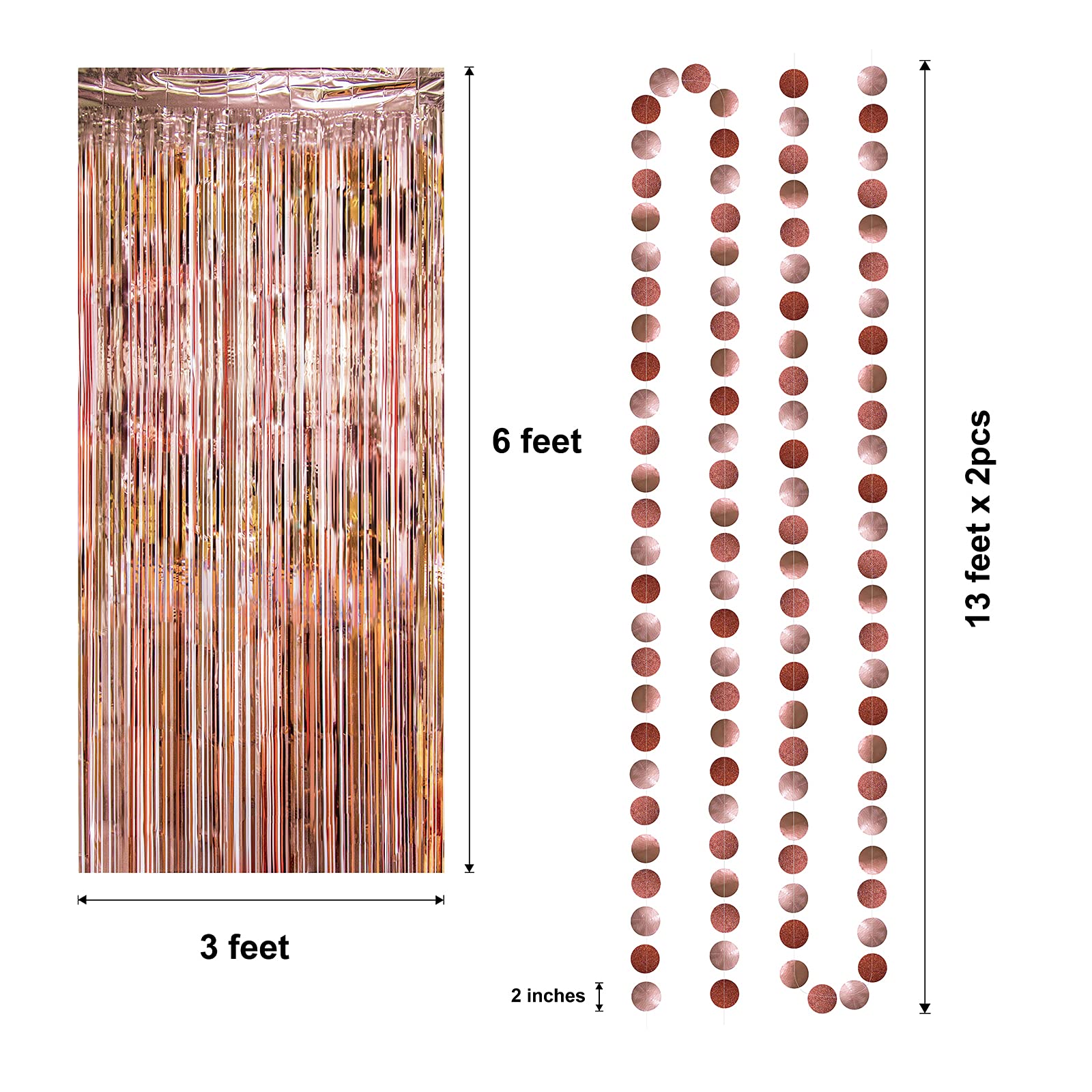 Decor365 Rose Gold Party Decoration Foil Tinsel Fringe Curtain Backdrop Hanging Circle Garland Birthday Party Decor Bridal Baby