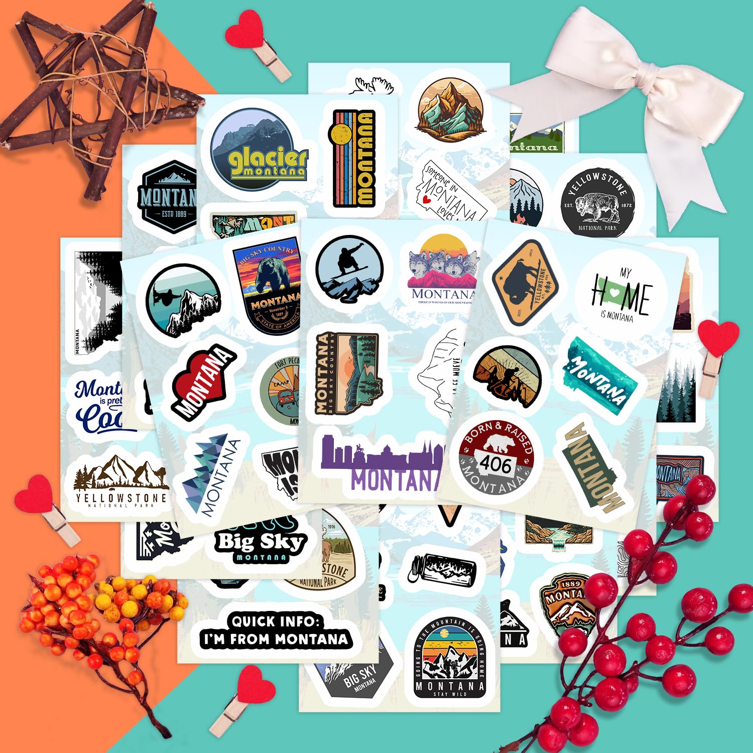 100Pcs Montana Stickers For Water Bottle And Laptop   Montana Party Favors & Decorations, Waterproof Vinyl Decals, State Pride A