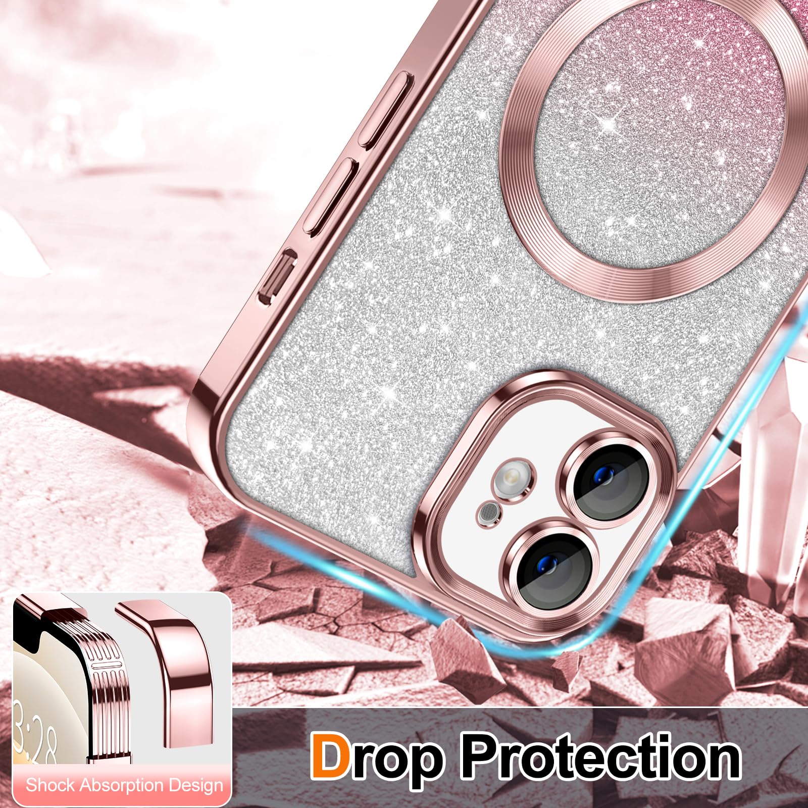 Hython For Iphone 12 Case Clear Magnetic Glitter Phone Cases [Compatible With Magsafe] Full Camera Lens Protector Slim Gradient