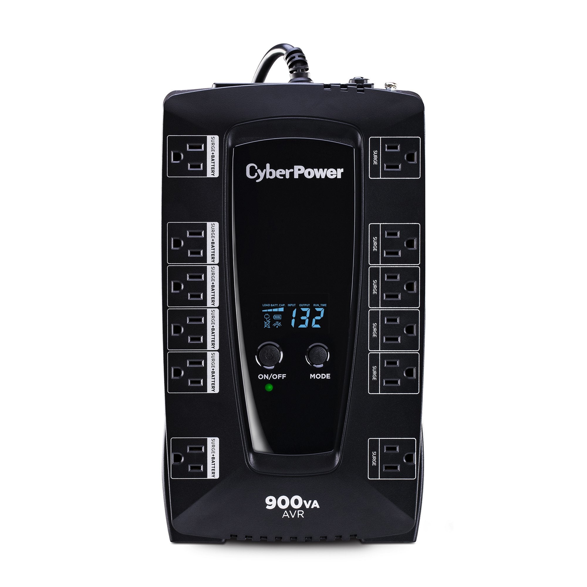 Cyberpower Avrg900Lcd Intelligent Lcd Ups System, 900Va/480W, 12 Outlets, Avr, Compact