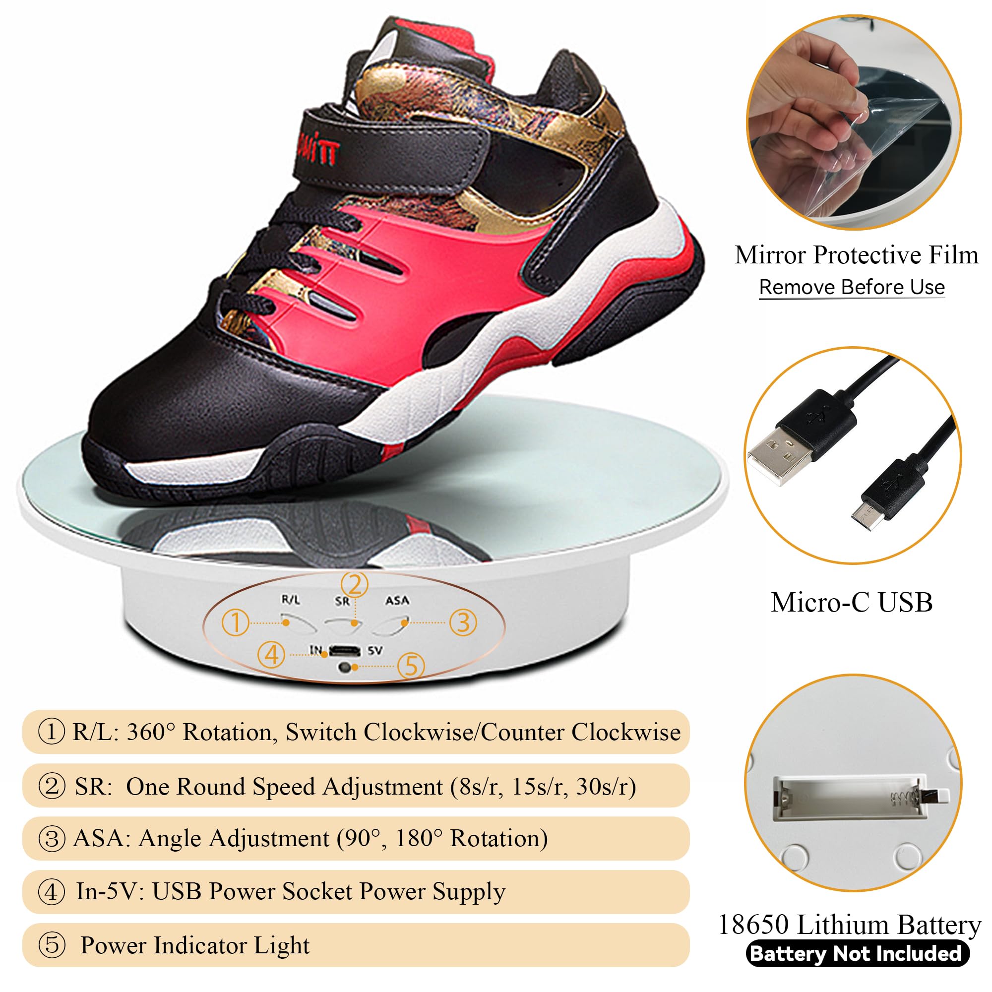 Felrelwel Electric Rotating Display Stand,7.9 Inches Mirror Covered Motorized Spinning Display Turntable For Cake/Jewelry/Photog