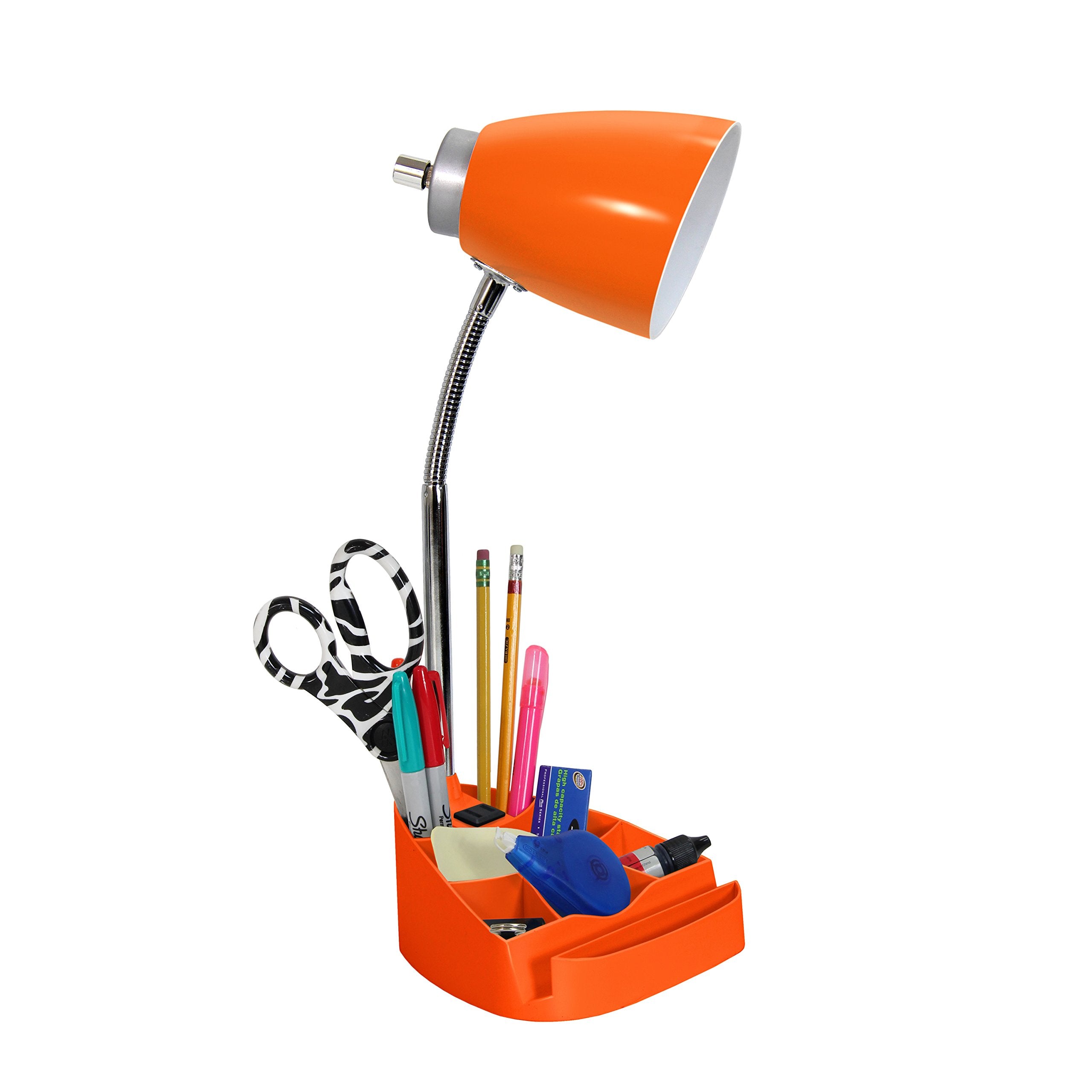 Limelights Ld1057 Org Gooseneck Organizer Desk Lamp With Ipad Tablet Stand Book Holder And Charging Outlet, Orange 6.5 X 7 X 18.