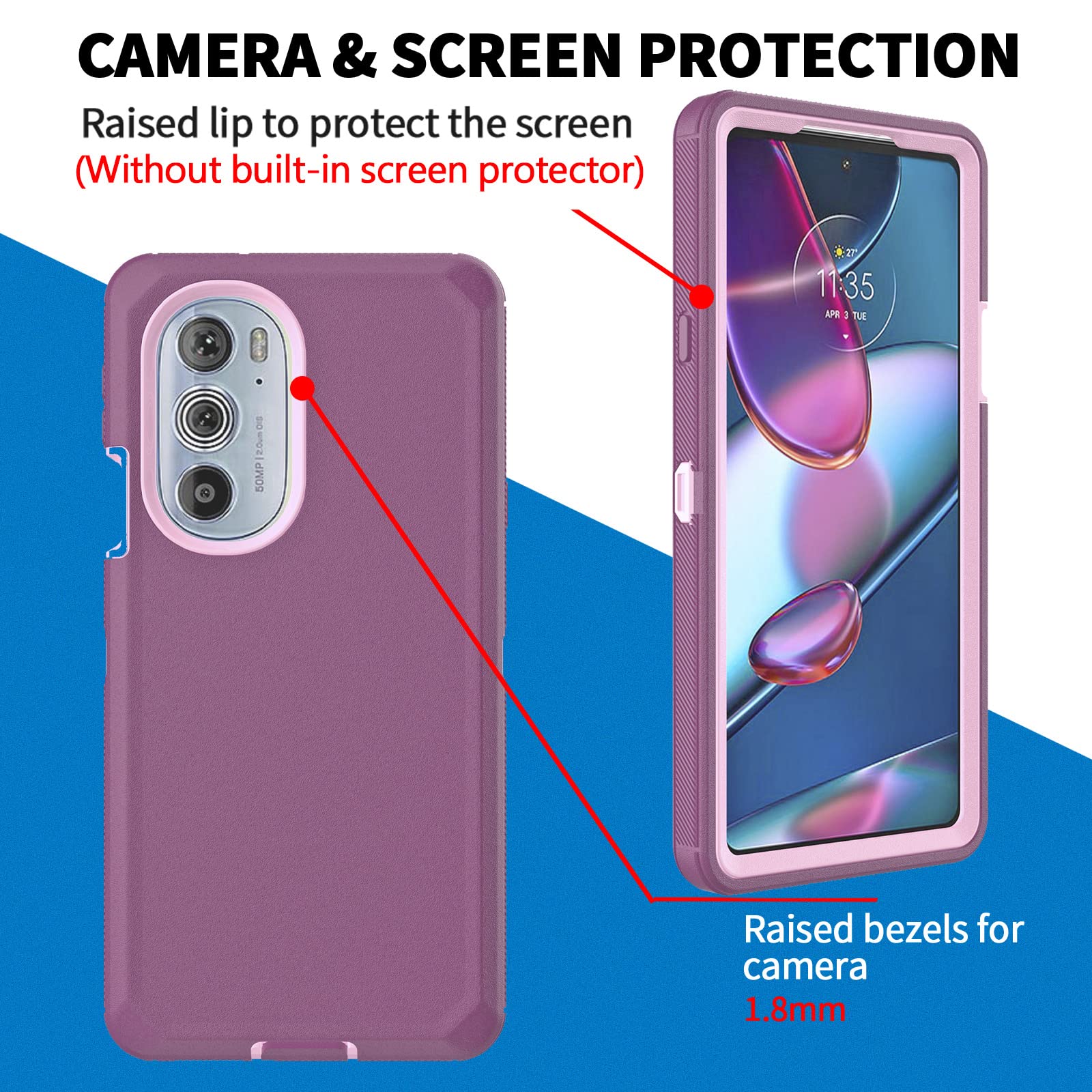 Anloes Case For Moto Motorola Edge 30 Pro/Edge+ 2022/Edge Plus 2022/X30, Defender Phone Case Heavy Duty Shockproof Rugged Protec