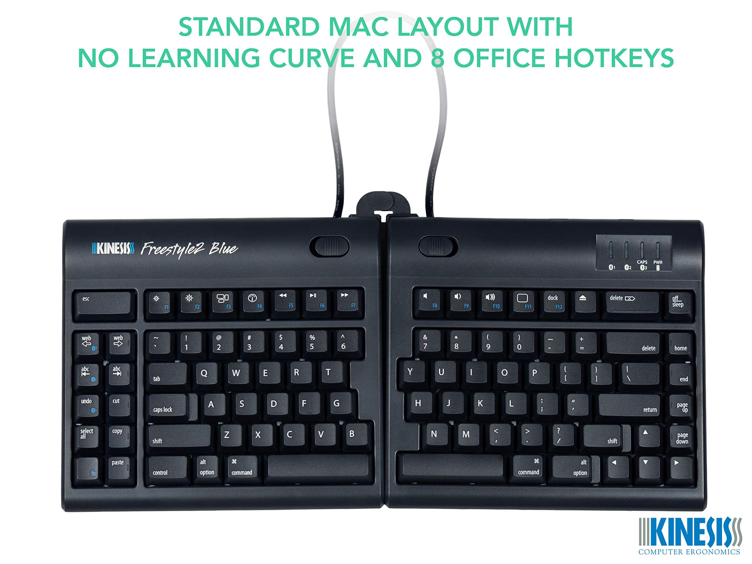 Kinesis Freestyle2 Blue Wireless Ergonomic Keyboard For Mac (9 Standard Separation), Dark Gray