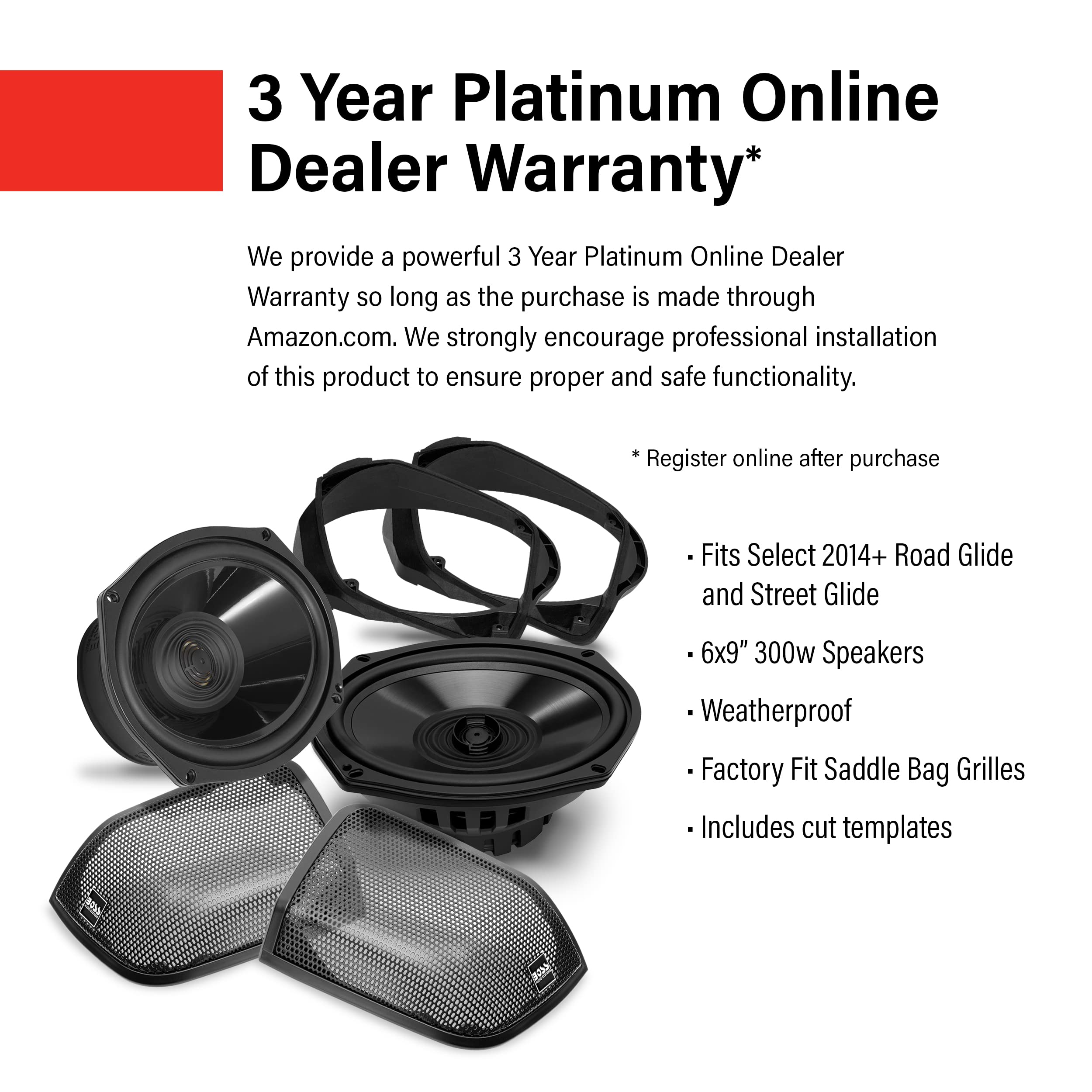 Boss Audio Systems Bhd14 Harley Davidson 6 X 9 Inch Saddlebag Speaker Kit   Fits Select 2014+ Road Glide And Street Glide Motorc