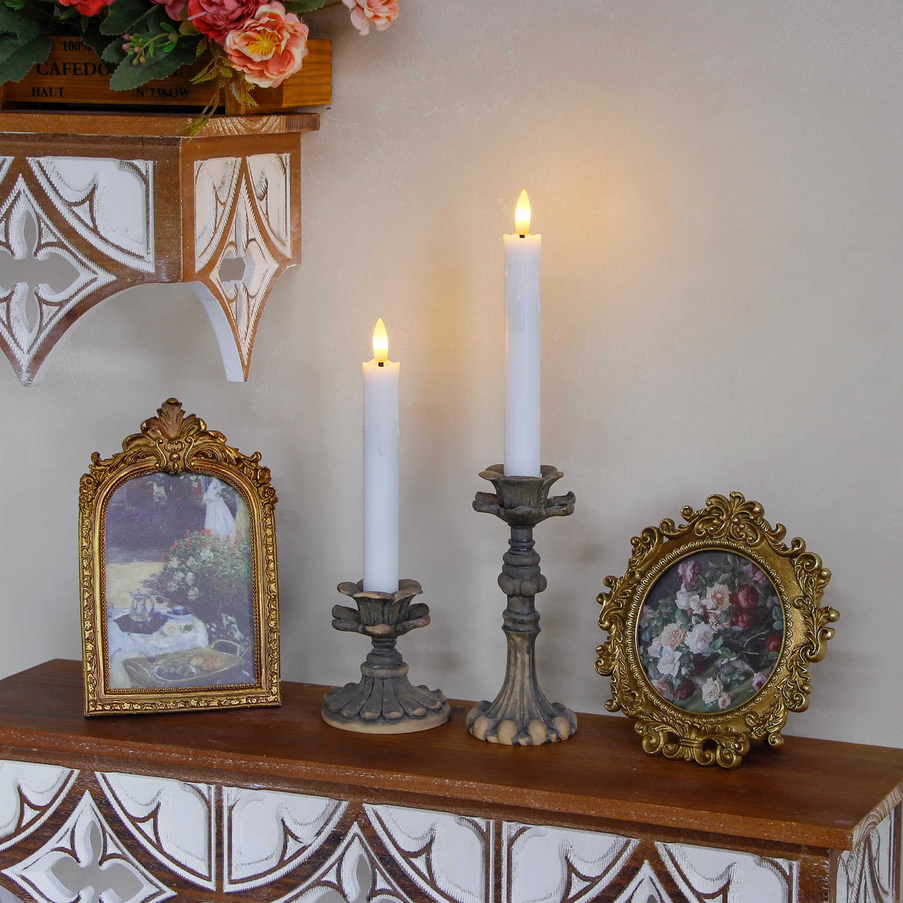 Mavandes Flameless Flickering Taper Candles Two Remote, 7.5 Inch White Battery Operated Led Window Candles Timer,Set Of 6 Plasti