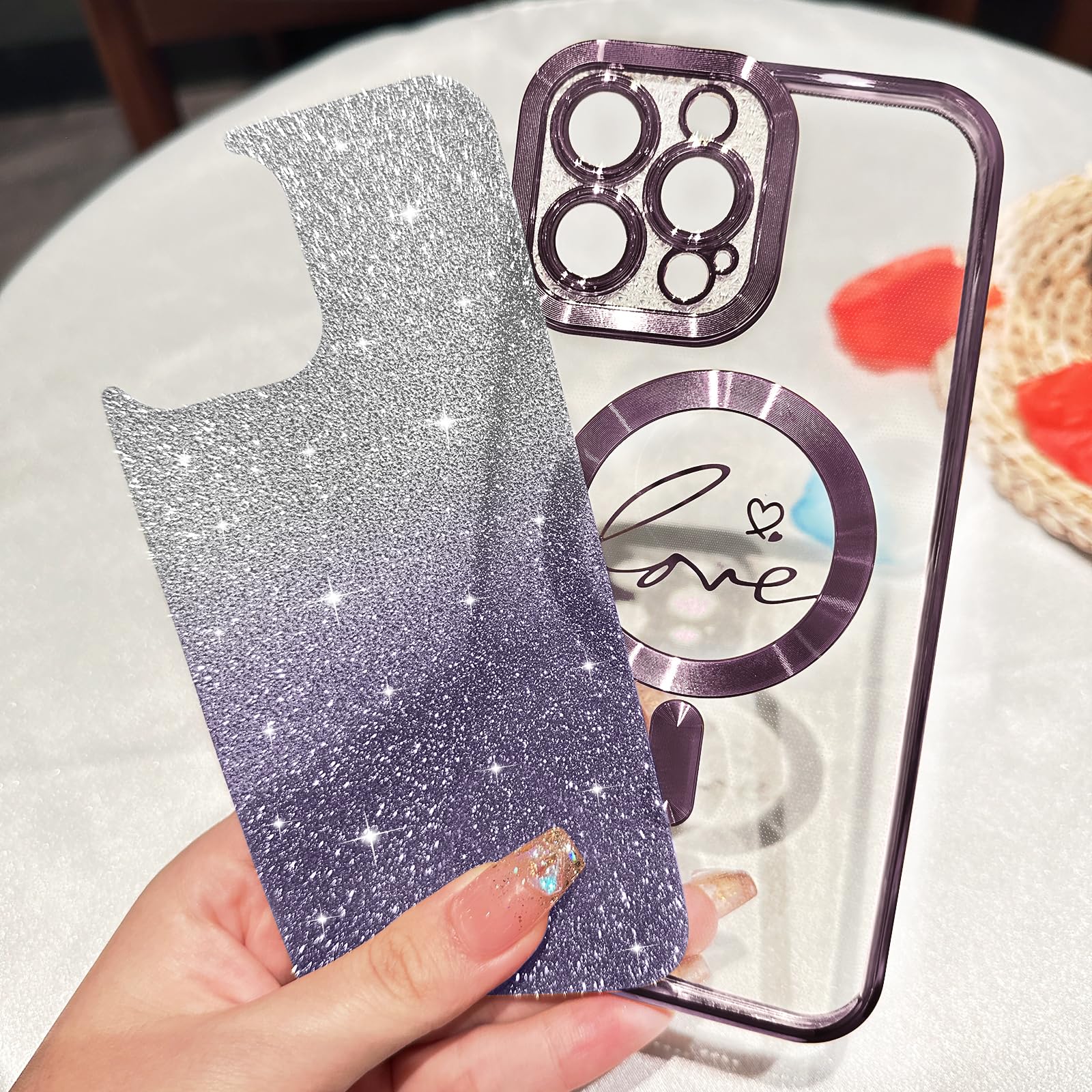 Hython For Iphone 12 Pro Case Glitter, Clear Magnetic Phone Cases With Luxury Love Heart Pattern [Compatible With Magsafe] Bling