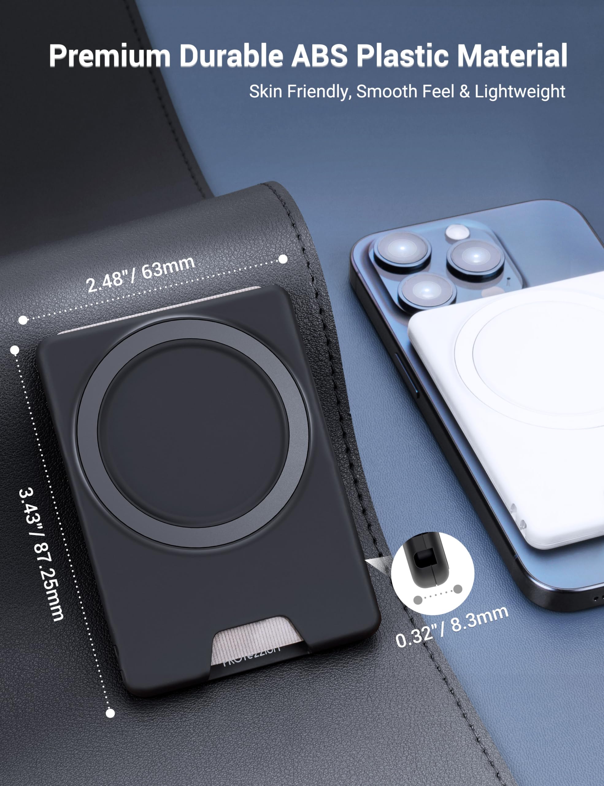 Profezzion Double Sided Magnetic Phone Wallet, Anti-Slip Durable Plastic Card Holder 2-Cards Designed For Magsafe Compatible Wit