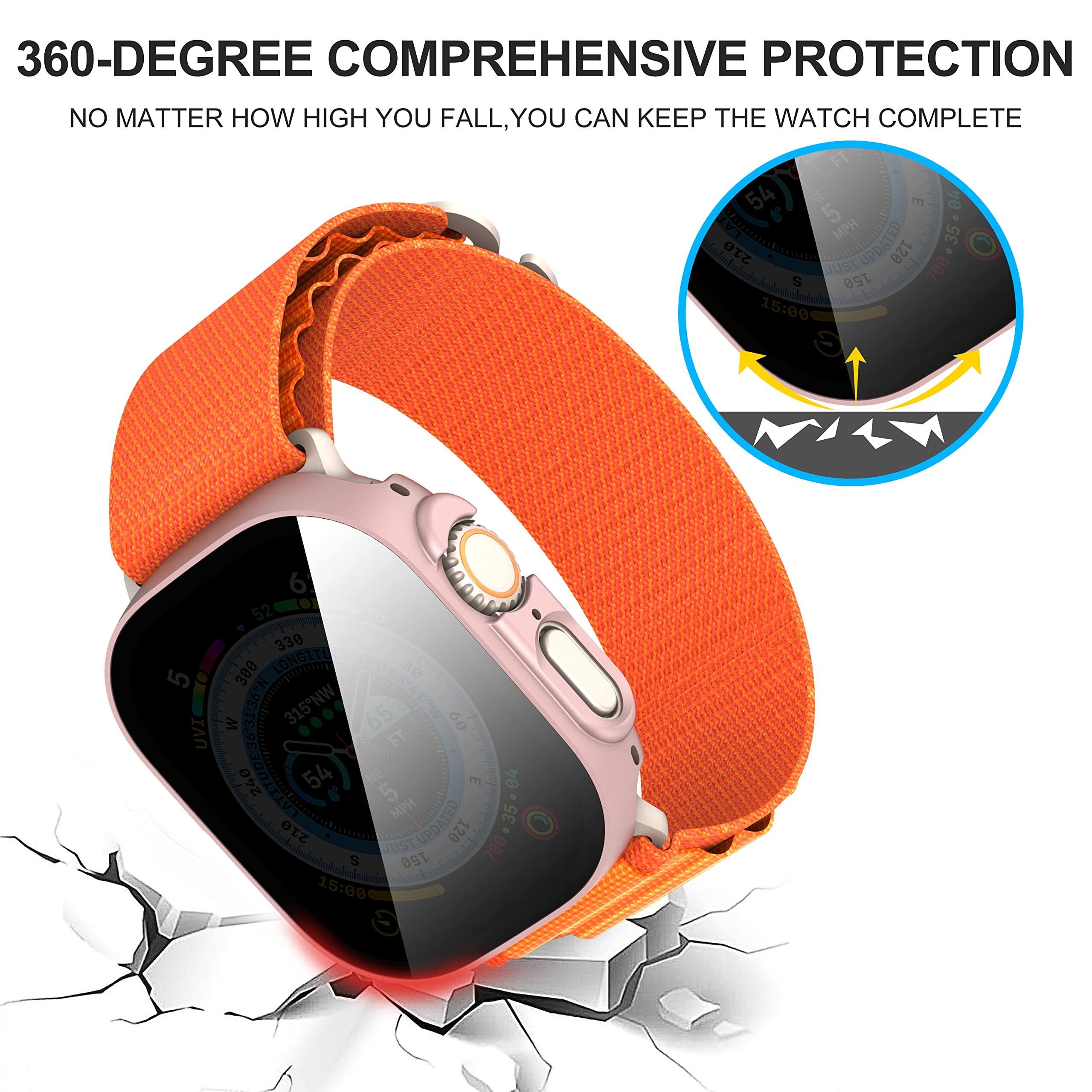 Suoman 3 Pack For Apple Watch Ultra/Ultra 2 49Mm Privacy Screen Protector Case, [Anti Peeping] Ultra Thin Tempered Glass Case Co