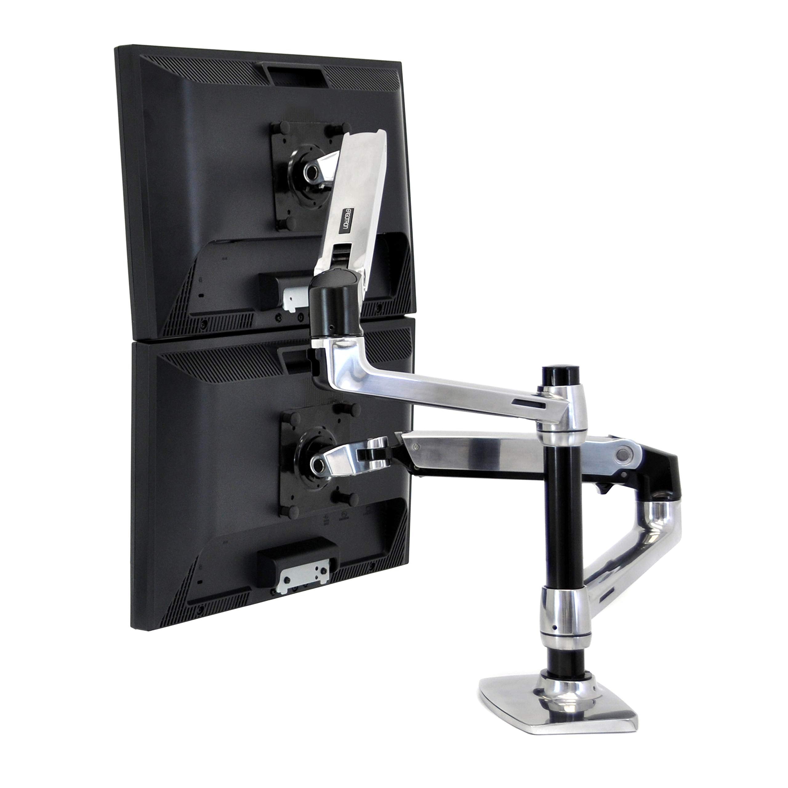 Ergotron � LX Vertical Stacking Dual Monitor Arm, VESA Desk Mount � for 2 Monitors Up to 24 Inches, 7 to 20 lbs Each � Polished Aluminum