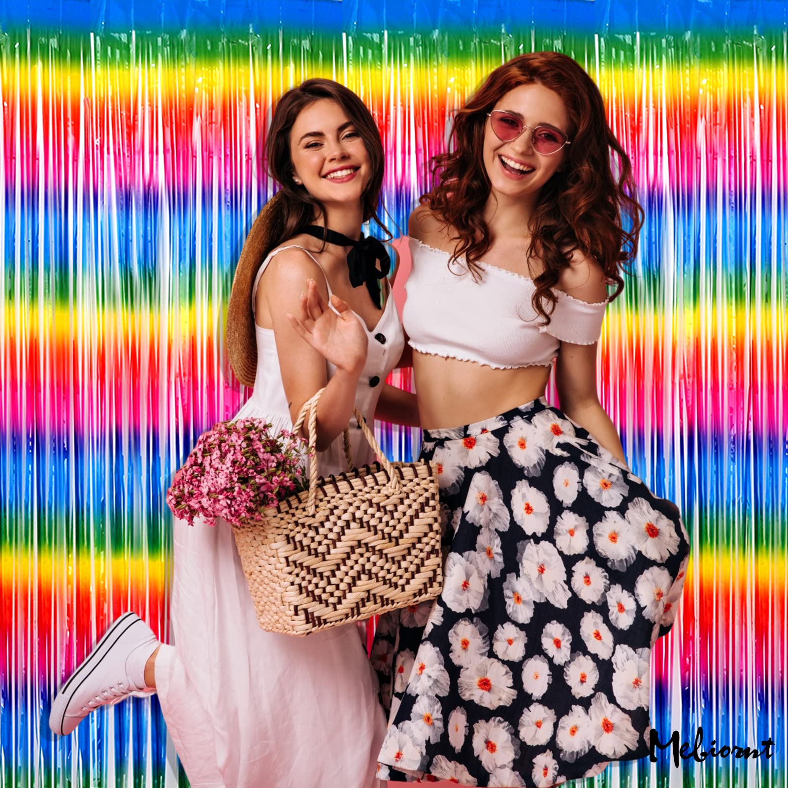 4 Pack Rainbow Fringe Curtain Backdrop, 3.2Ft X 6.6Ft Metallic Tinsel Foil Fringe Streamers Curtains Background For Photo Booth