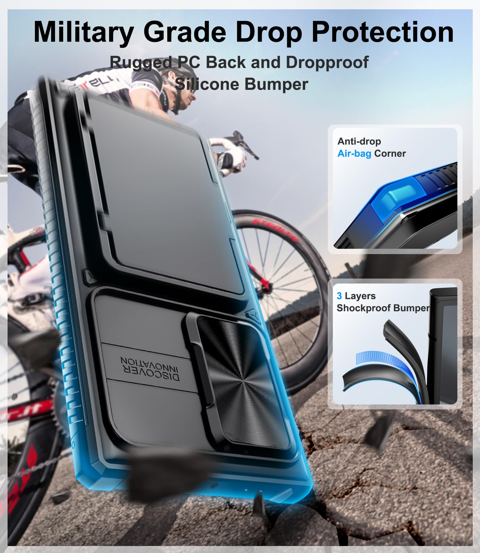 Bxyjy For Samsung Galaxy S24 Ultra Case Wallet, Built In Card Holder (4 5 Cards) & Slide Camera Cover & Kickstand, Military Grad