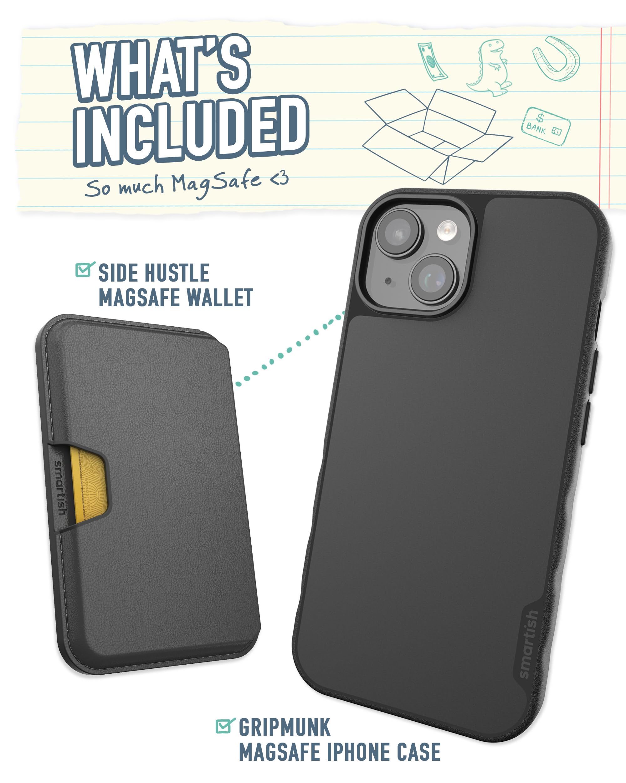 Smartish Iphone 15 Slim Case With Wallet For Magsafe Iphones   Gripmunk   Magsafe Compatible Thin Grip Cover + Detachable Magnet