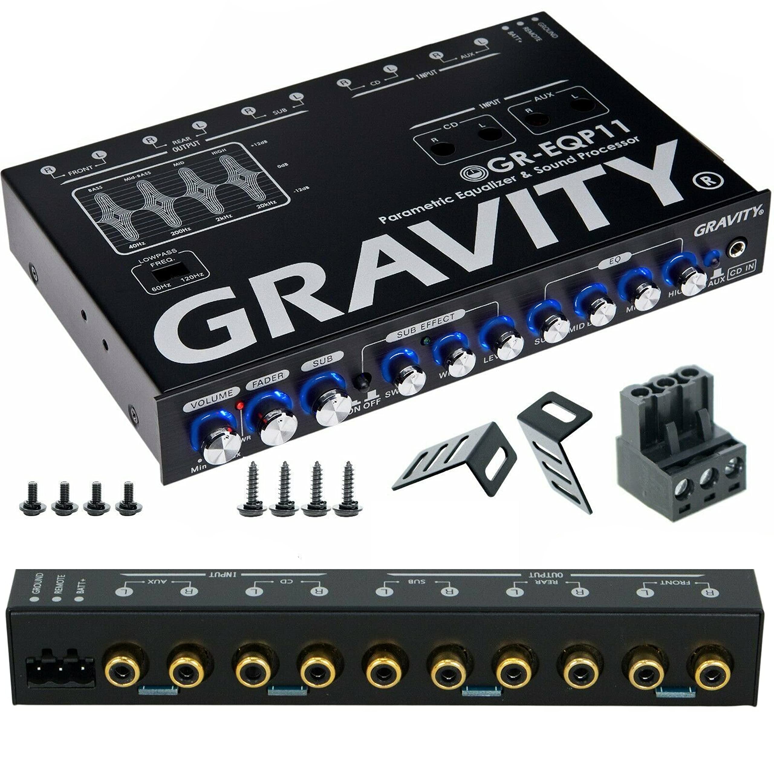 Gravity Gr Eqp11 Digital Bass Machine 1/2 Din 9V 4 Way Car Parametric Equalizer W/Front, Rear + Sub Output And Night Illumination