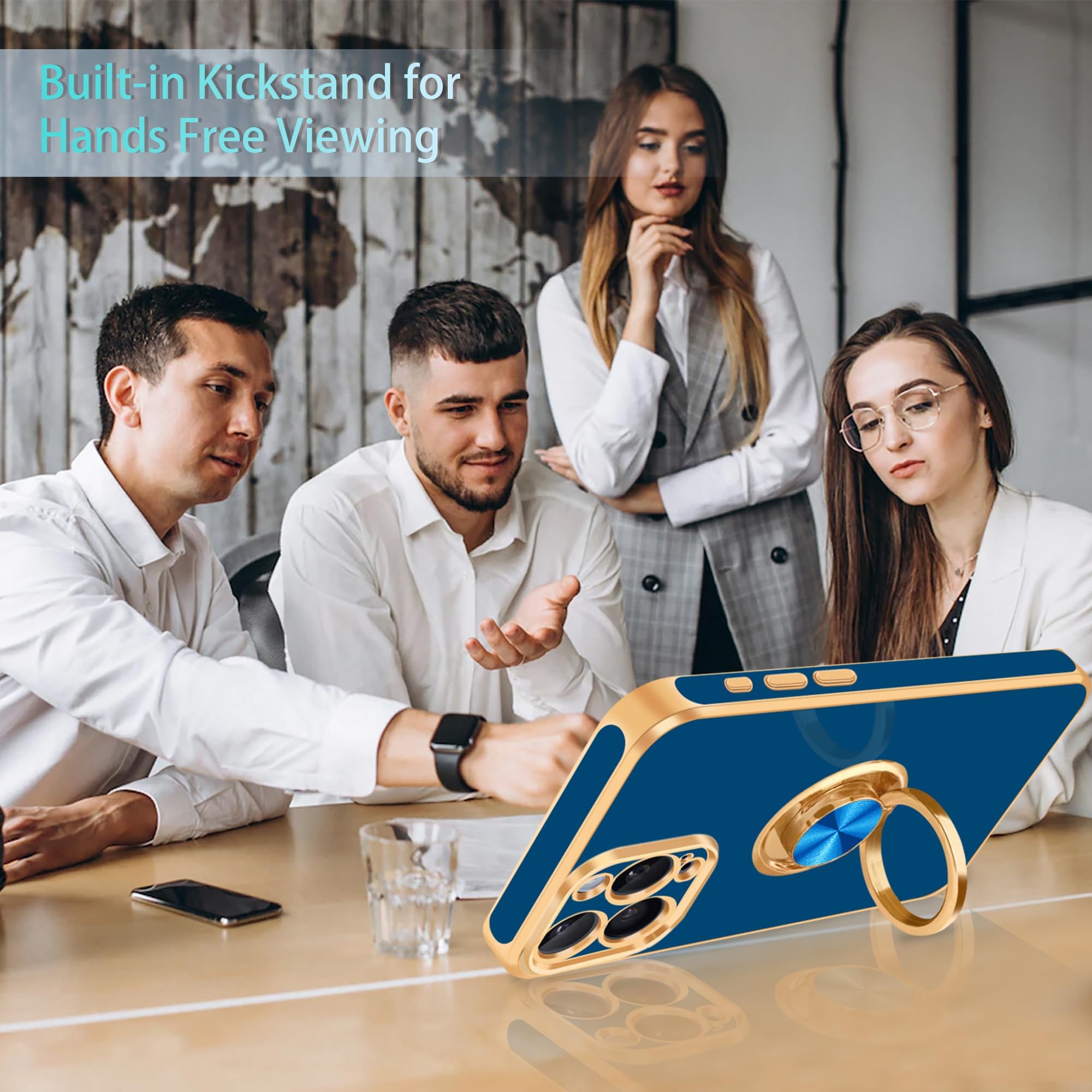 Fingic For Iphone 15 Pro Max Phone Case[With 360 Ring Holder][Support Magnetic Car Mount] Cute Kickstand Slim For Women Girl Non