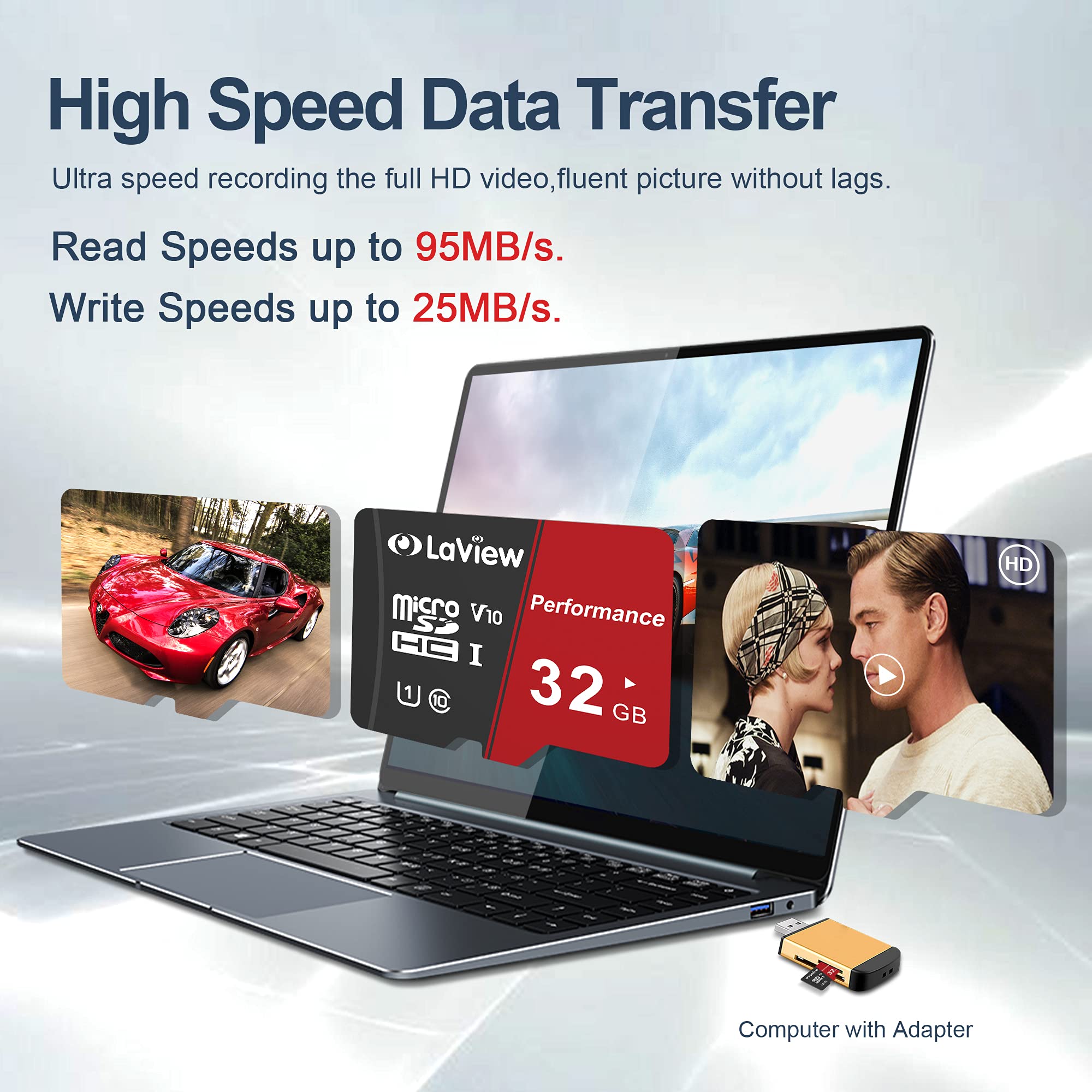 Laview 64Gb Micro Sd Card, Micro Sdxc Uhs I Memory Card � 95Mb/S,633X,U3,C10, Full Hd Video V30, A1, Fat32, High Speed Flash Tf Card P500 For Computer With Adapter/Phone/Tablet/Pc