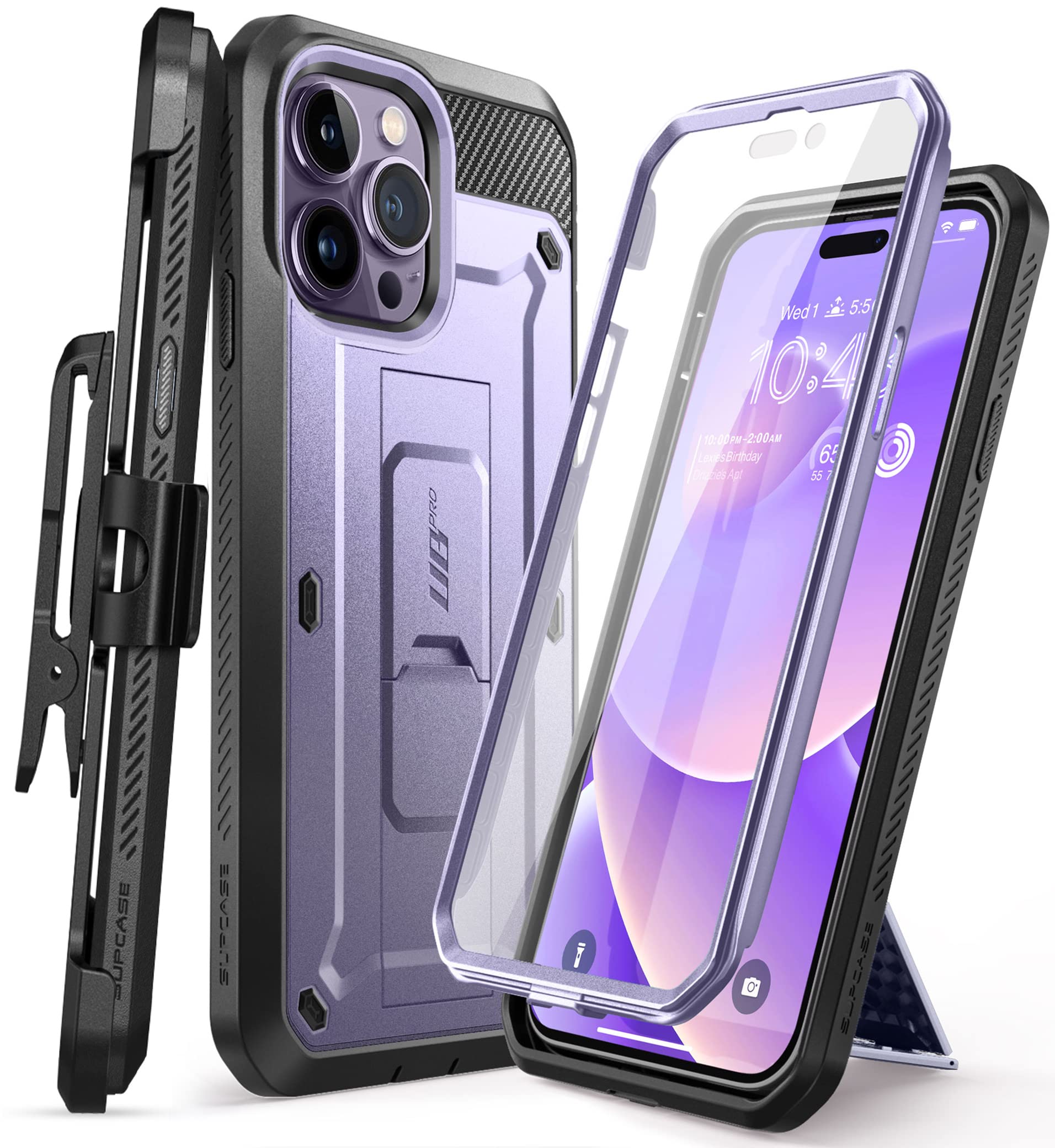 SUPCASE for iPhone 14 Pro Max Case with Screen Protector (Unicorn Beetle Pro), [Built-in Stand & Belt-Clip] Full-Body Heavy Duty