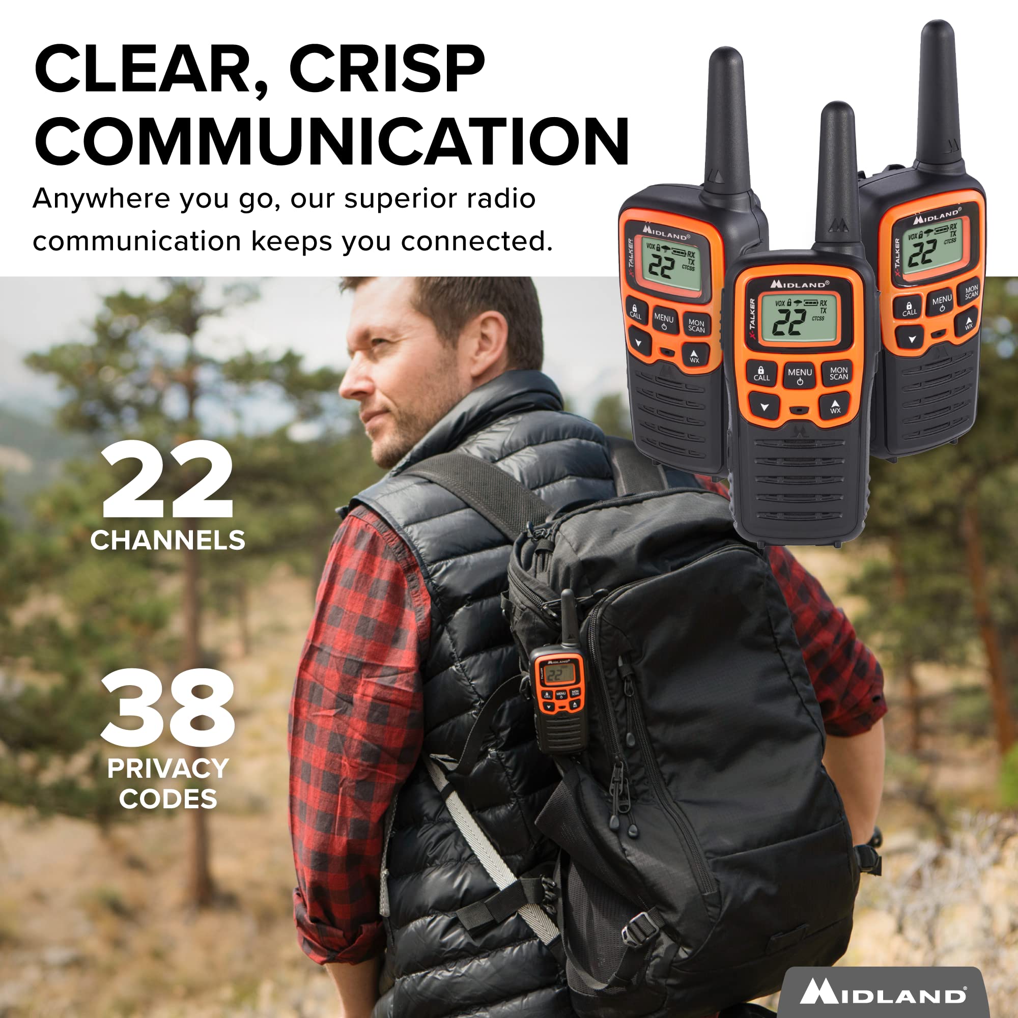 Midland  T51X3Vp3 X Talker Walkie Walkie   Long Range Two Way Radio For Camping Hiking Hand Held Rzr Frs Compact Radio Utv Communication Noaa Weather Scan   Black/Orange, 3 Radios