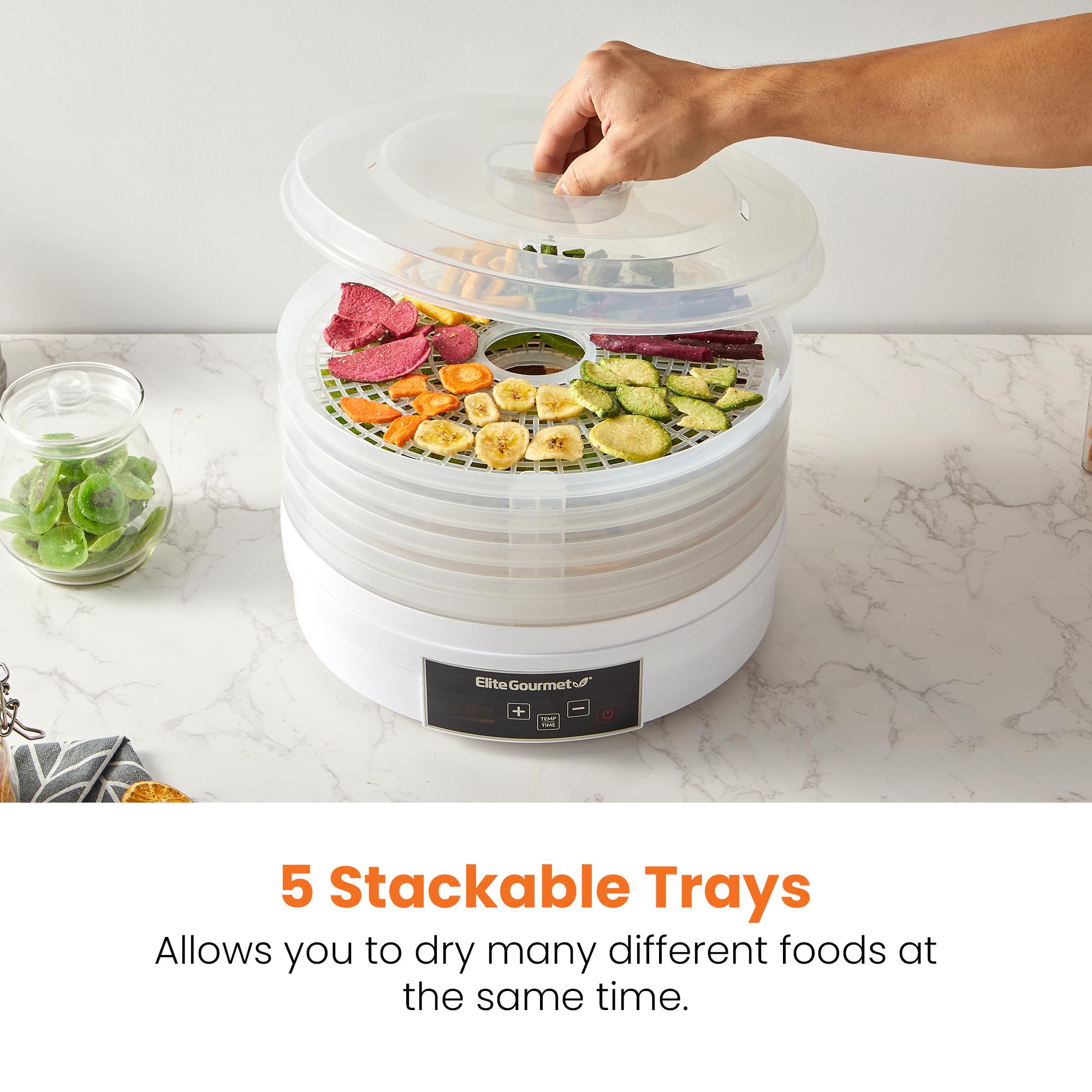Elite Gourmet Efd770Wd Digital Food Dehydrator With 5X12.5    Bpa Free Trays, Adjustable 48 Hr Timer And Temperature From 95~158